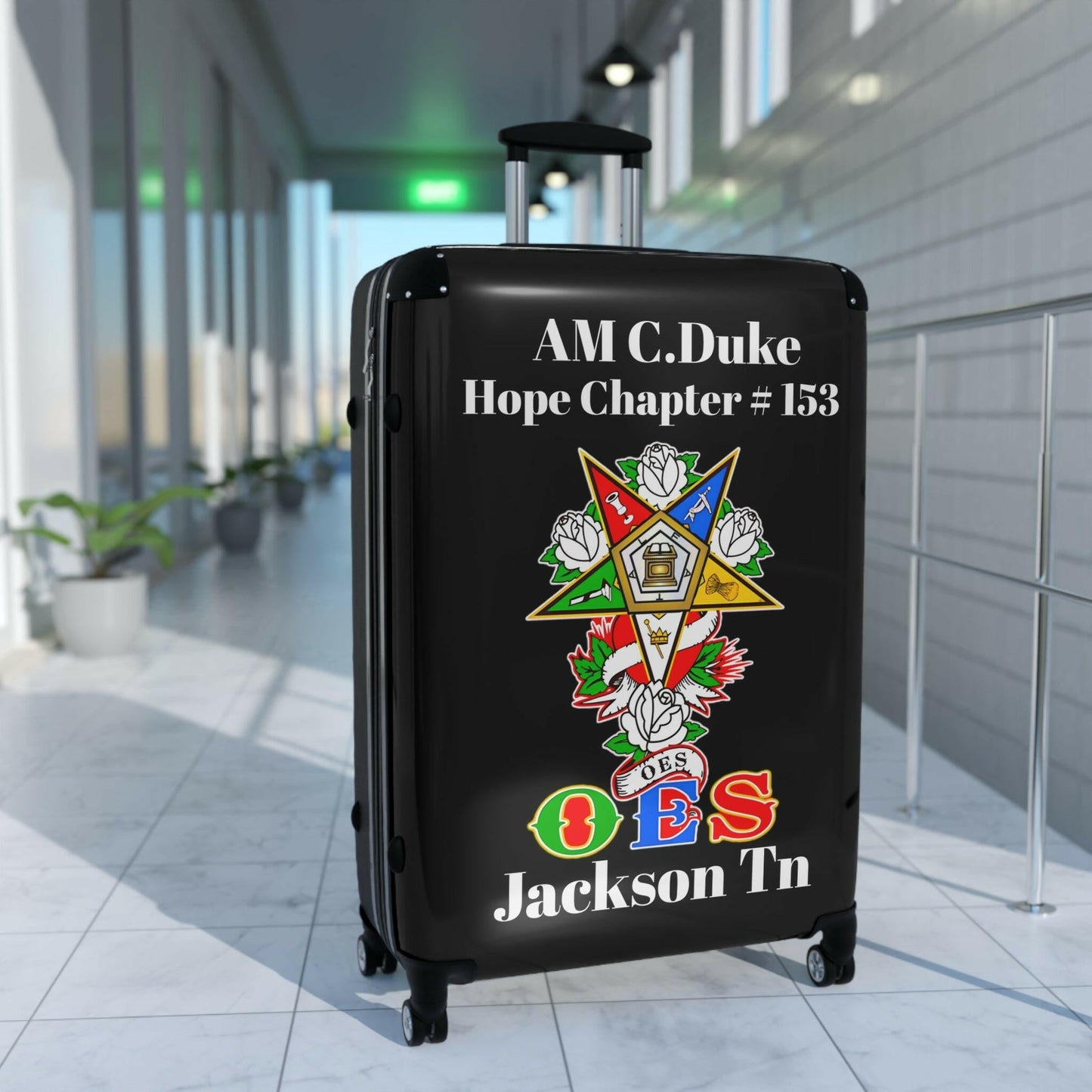 Custom Graphic Suitcases, Personalized Carry-On for Travelers, Unique Travel Gear, Ideal for Eastern Stars, Great OES Gift, AM C Duke Printify