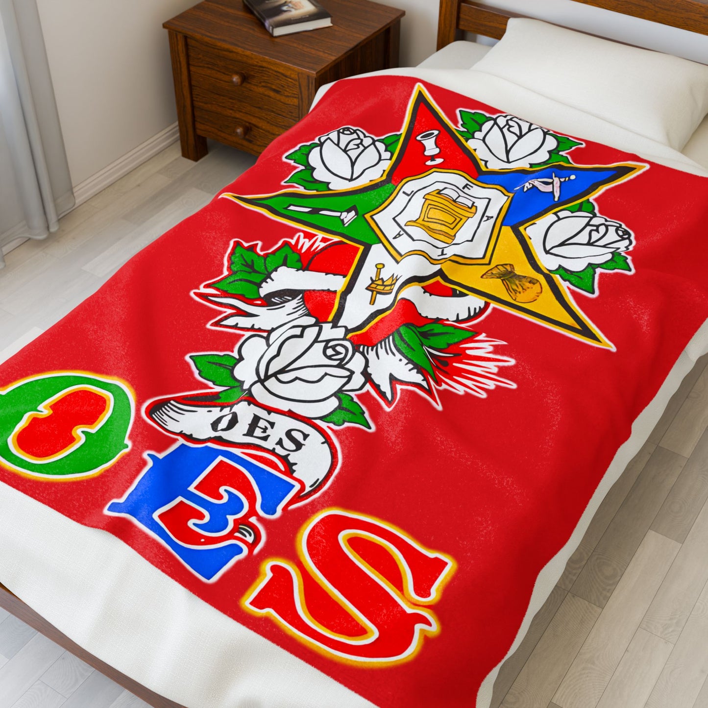 Order of Eastern Star Velveteen Plush Blanket - Soft and Cozy Throw for OES Members, Freemasons, Masonic Gifts, Masonic Decor, Lodge - Nineteen 29 Kustom