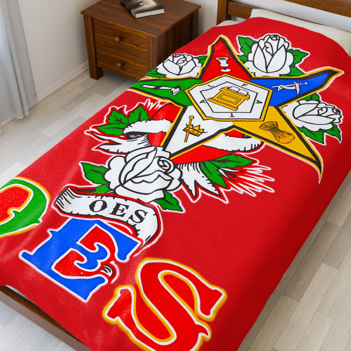Order of Eastern Star Velveteen Plush Blanket - Soft and Cozy Throw for OES Members, Freemasons, Masonic Gifts, Masonic Decor, Lodge - Nineteen 29 Kustom