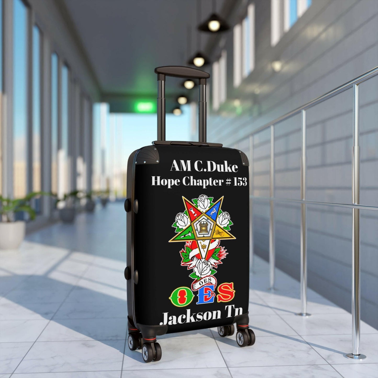 Custom Graphic Suitcases, Personalized Carry-On for Travelers, Unique Travel Gear, Ideal for Eastern Stars, Great OES Gift, AM C Duke Printify