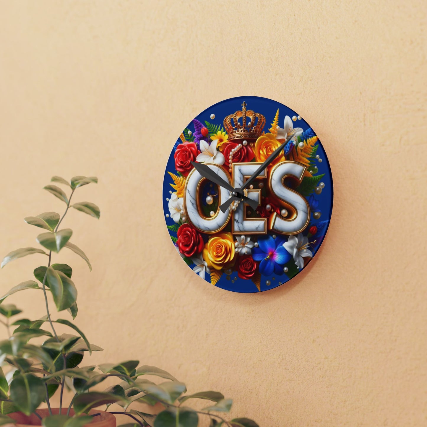 Order of Eastern Star Blue Acrylic Wall Clock - Masonic Organization Home Decor, OES Gift, Masonic Lodge Wall Art, Customizable Freemason - Nineteen 29 Kustom