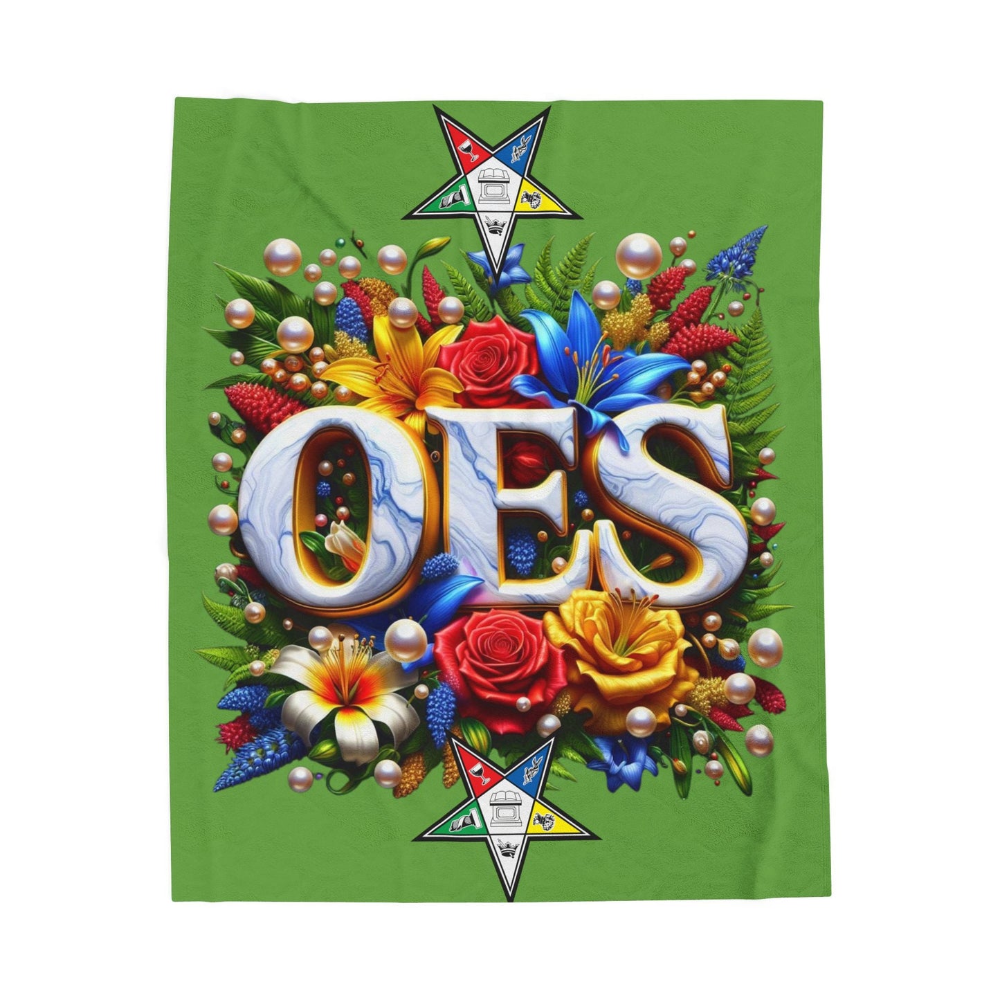 Order of Eastern Star Green Velveteen Plush Blanket - Cozy Throw for Freemasons, Masonic Home Decor, Masonic Gift, Masonic Blanket, Eastern Printify