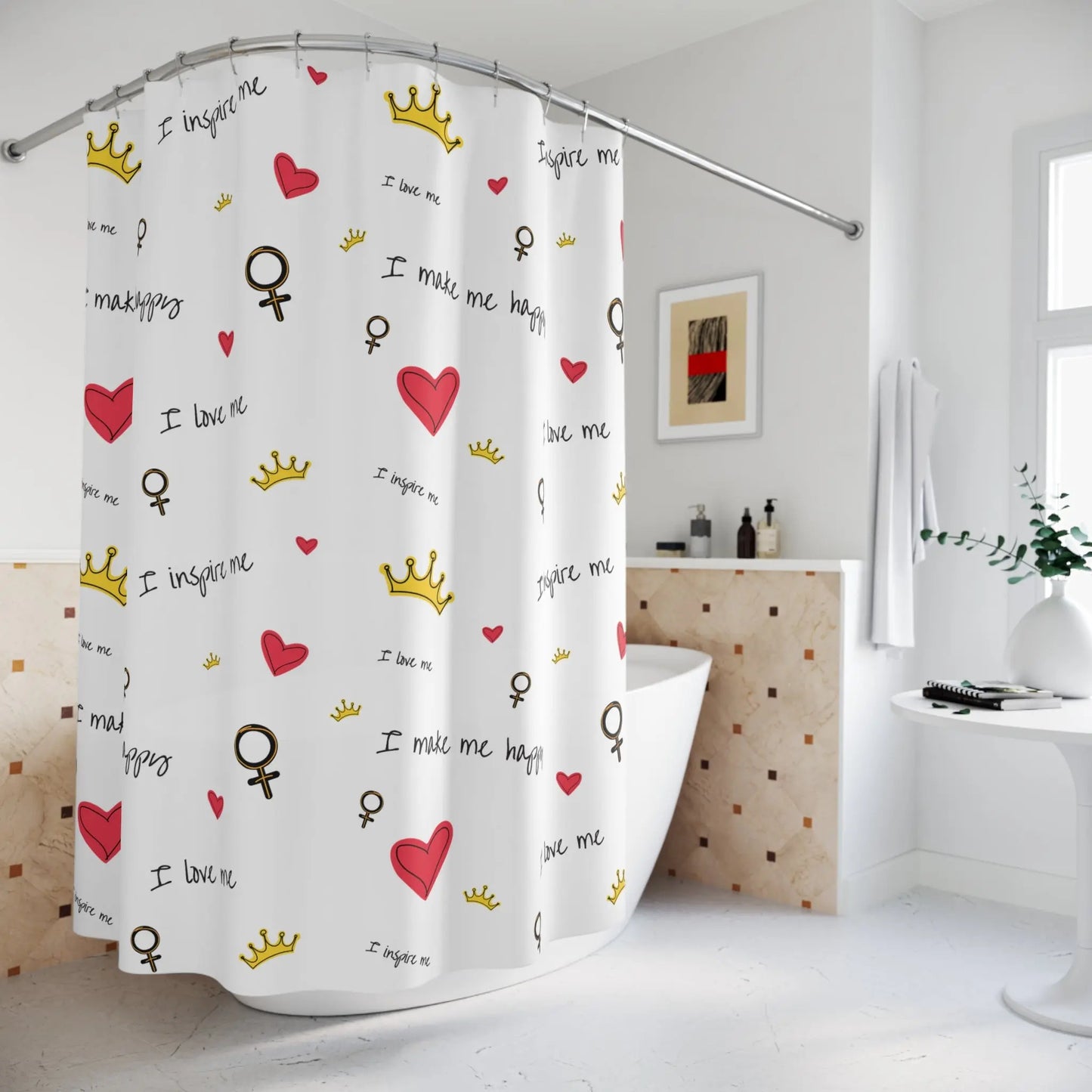 Bathroom Shower Curtain - Durable Polyester, Perfect Printing Area - Hooks Not Included - Nineteen 29 Kustom