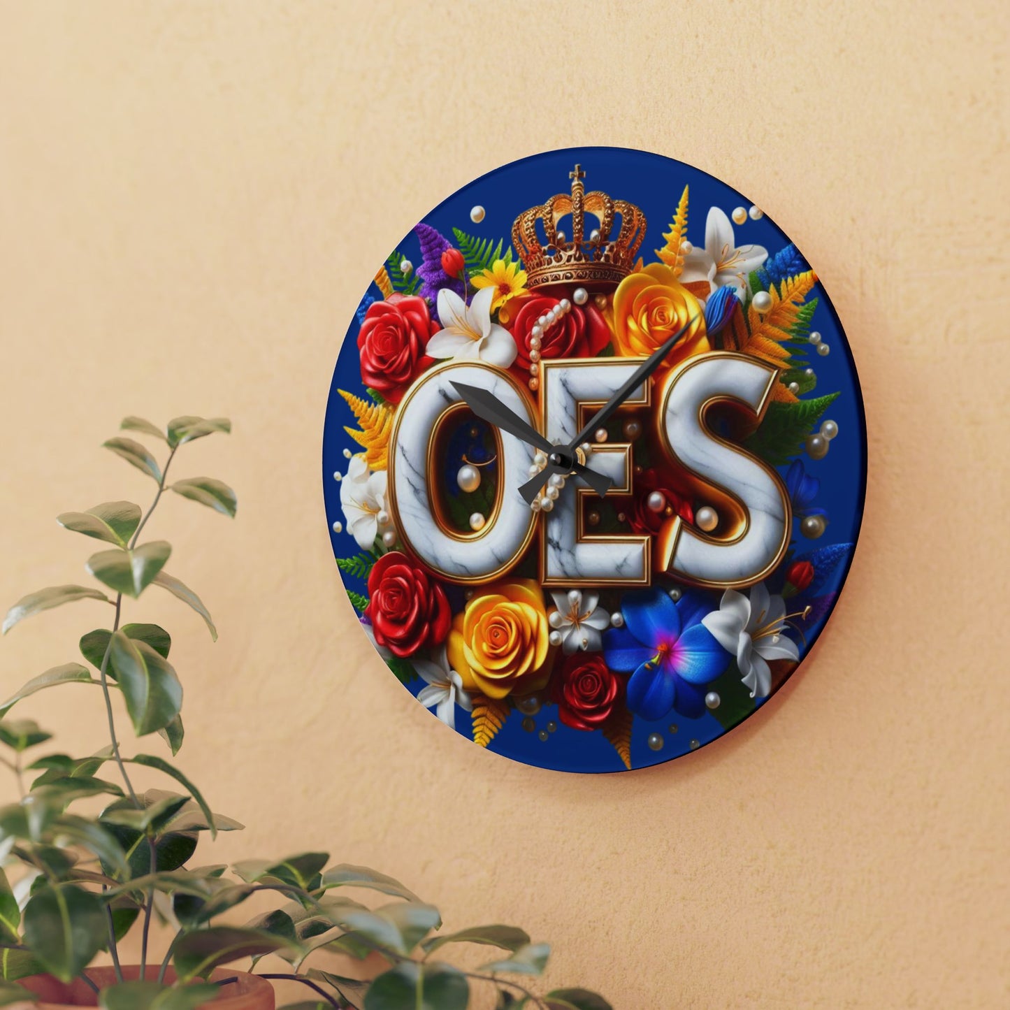 Order of Eastern Star Blue Acrylic Wall Clock - Masonic Organization Home Decor, OES Gift, Masonic Lodge Wall Art, Customizable Freemason - Nineteen 29 Kustom