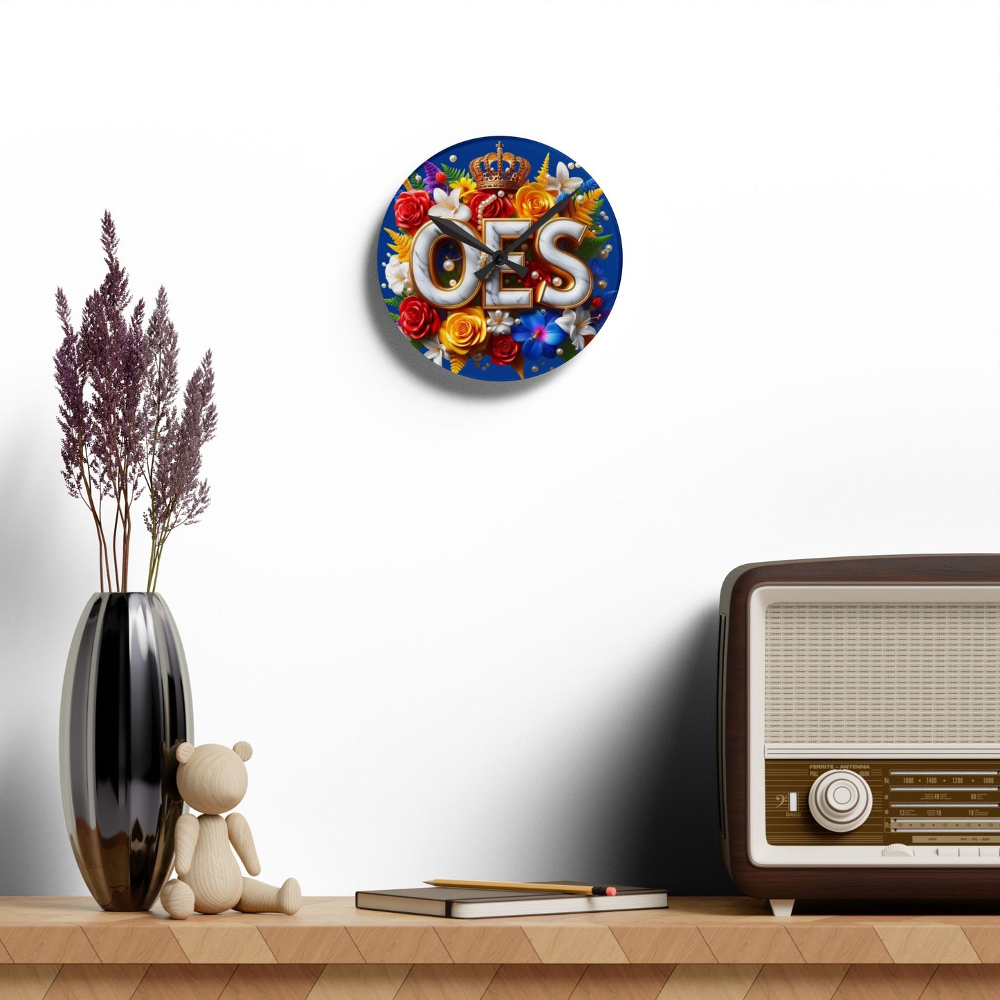Order of Eastern Star Blue Acrylic Wall Clock - Masonic Organization Home Decor, OES Gift, Masonic Lodge Wall Art, Customizable Freemason - Nineteen 29 Kustom