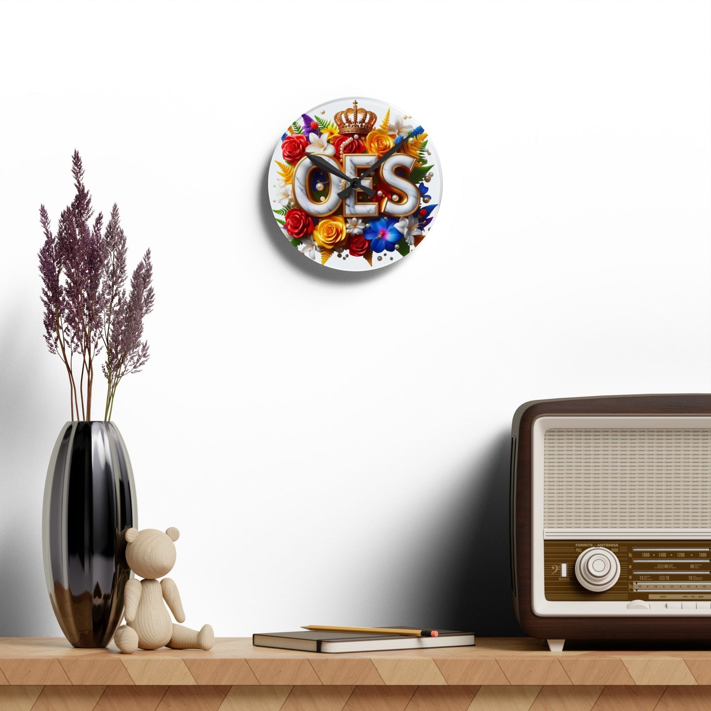 Order of Eastern Star White Acrylic Wall Clock - Masonic Organization Home Decor, OES Gift, Masonic Lodge Wall Art, Customizable Freemason - Nineteen 29 Kustom