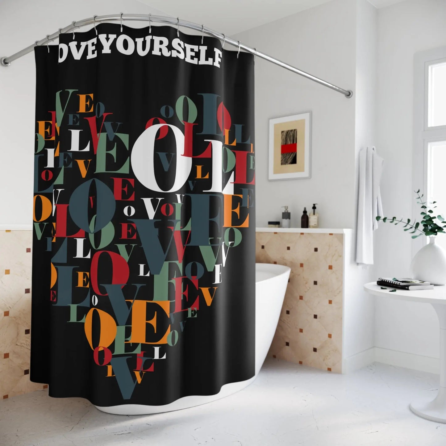 Durable Polyester Shower Curtain with Customizable Print - Waterproof Liner Recommended Printify