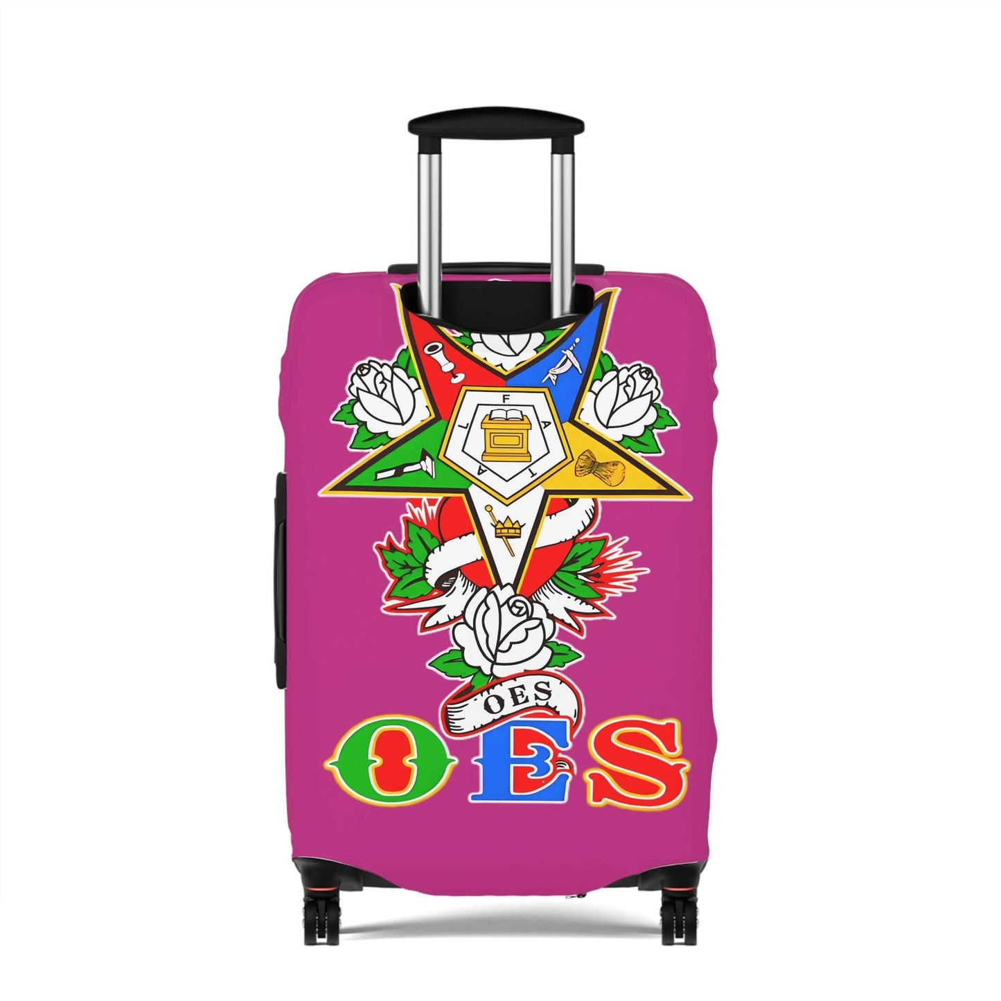 Order of Eastern Star Luggage Cover - Travel Accessory, Suitcase Protector, Freemasonry Gift, Masonic Organization, OES Emblem Printify