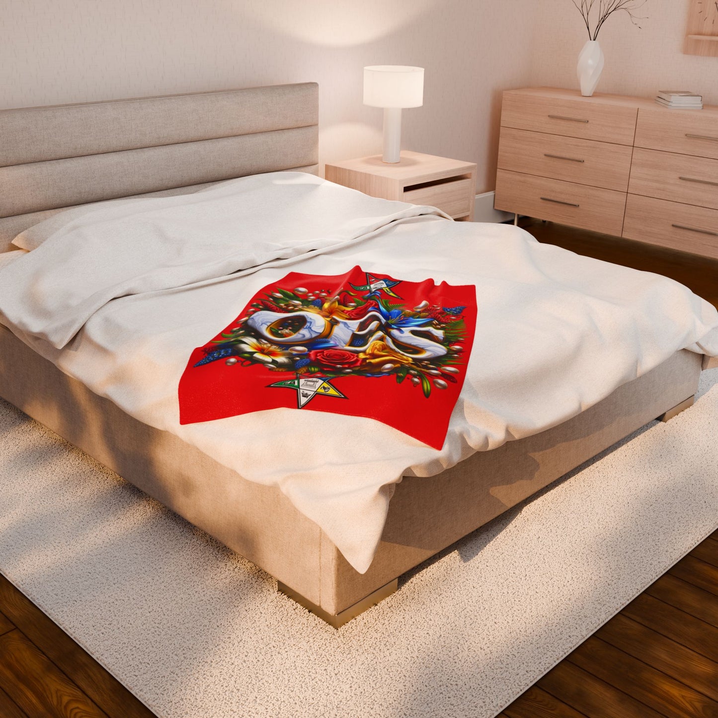 Order of Eastern Star Red Velveteen Plush Blanket - Cozy Throw for Freemasons, Masonic Home Decor, Masonic Gift, Masonic Blanket, Eastern - Nineteen 29 Kustom