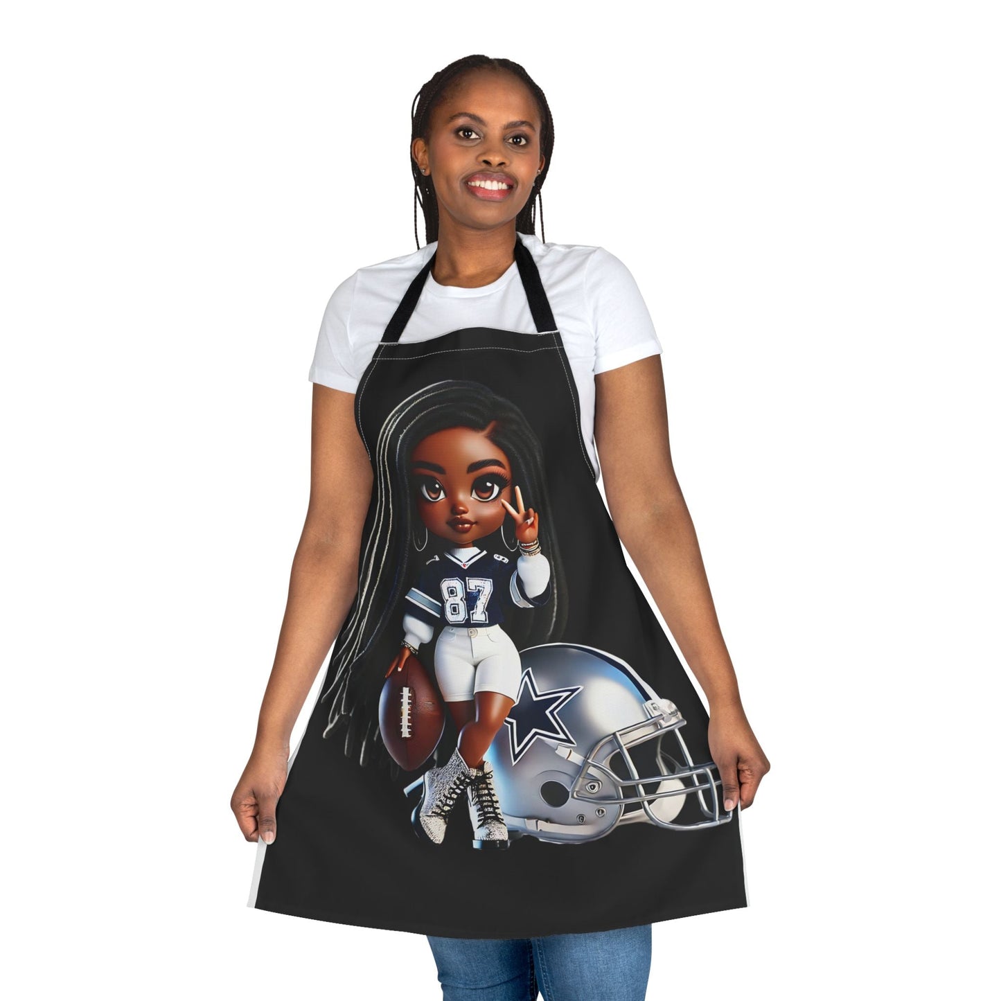 Football Fan Apron, 5-Color Straps, Cowboys Female No 87 Kitchen Cooking Gift, Adjustable BBQ Grilling Chef Cover Up, Team Logo Tailgate Printify