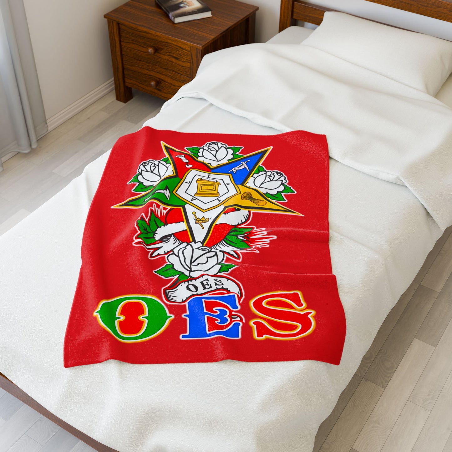Order of Eastern Star Velveteen Plush Blanket - Soft and Cozy Throw for OES Members, Freemasons, Masonic Gifts, Masonic Decor, Lodge - Nineteen 29 Kustom