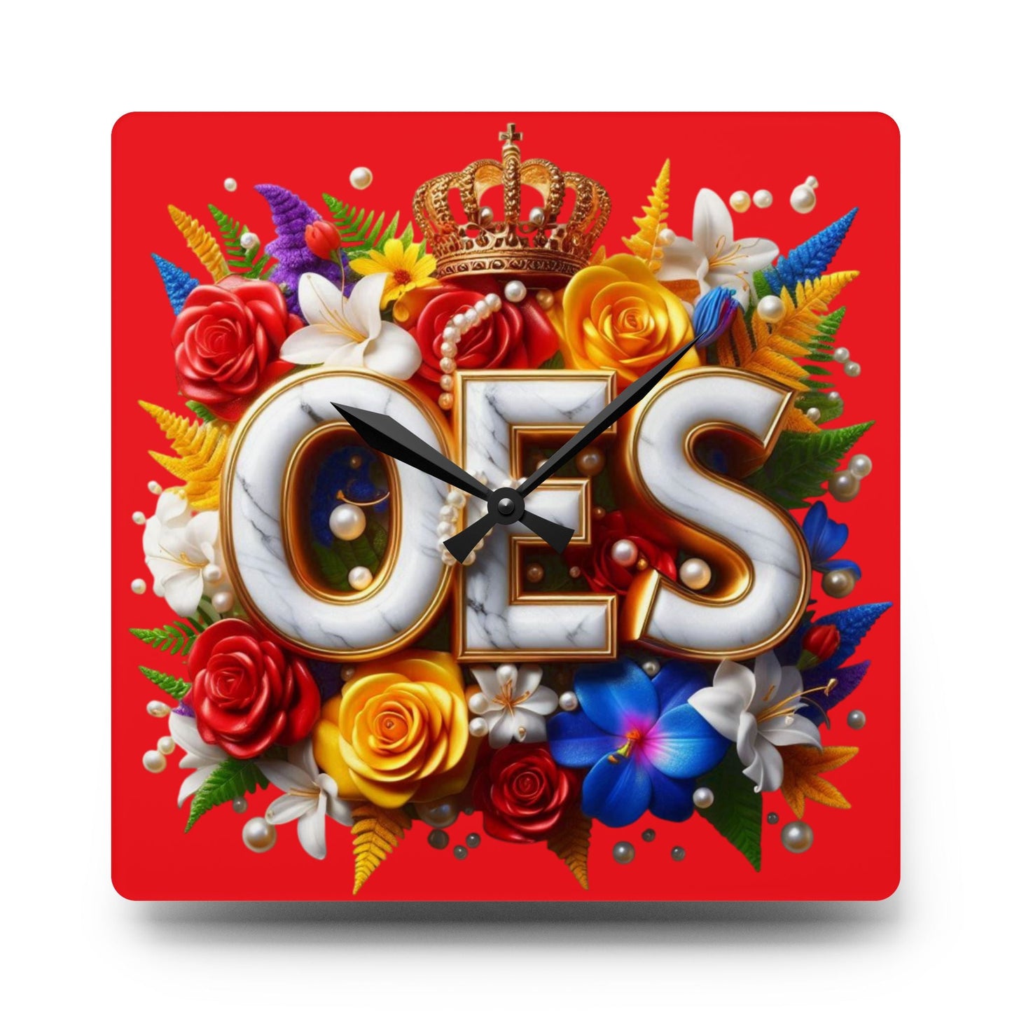 Order of Eastern Star Red Acrylic Wall Clock - Masonic Organization Home Decor, OES Gift, Masonic Lodge Wall Art, Customizable Freemason Printify