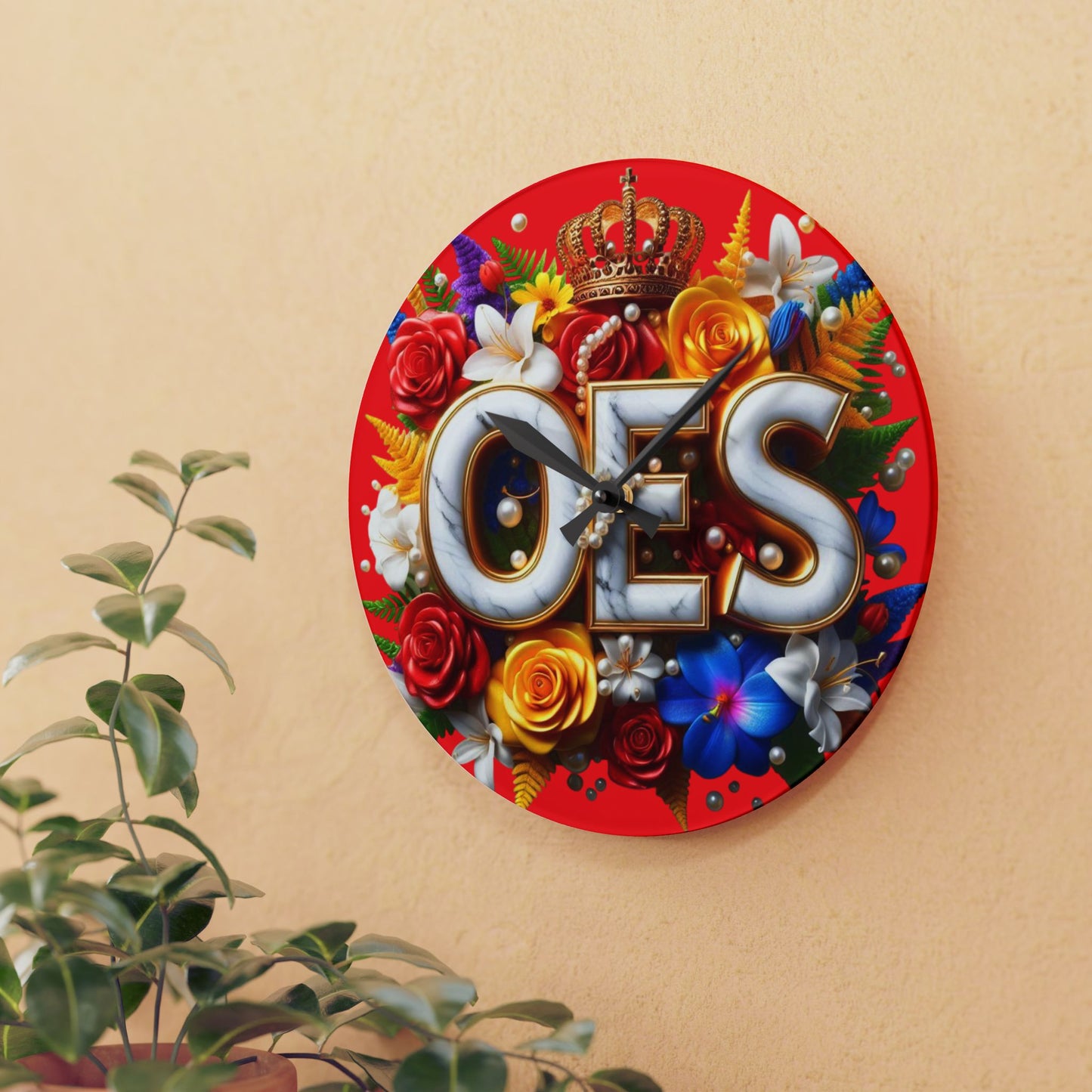 Order of Eastern Star Red Acrylic Wall Clock - Masonic Organization Home Decor, OES Gift, Masonic Lodge Wall Art, Customizable Freemason - Nineteen 29 Kustom