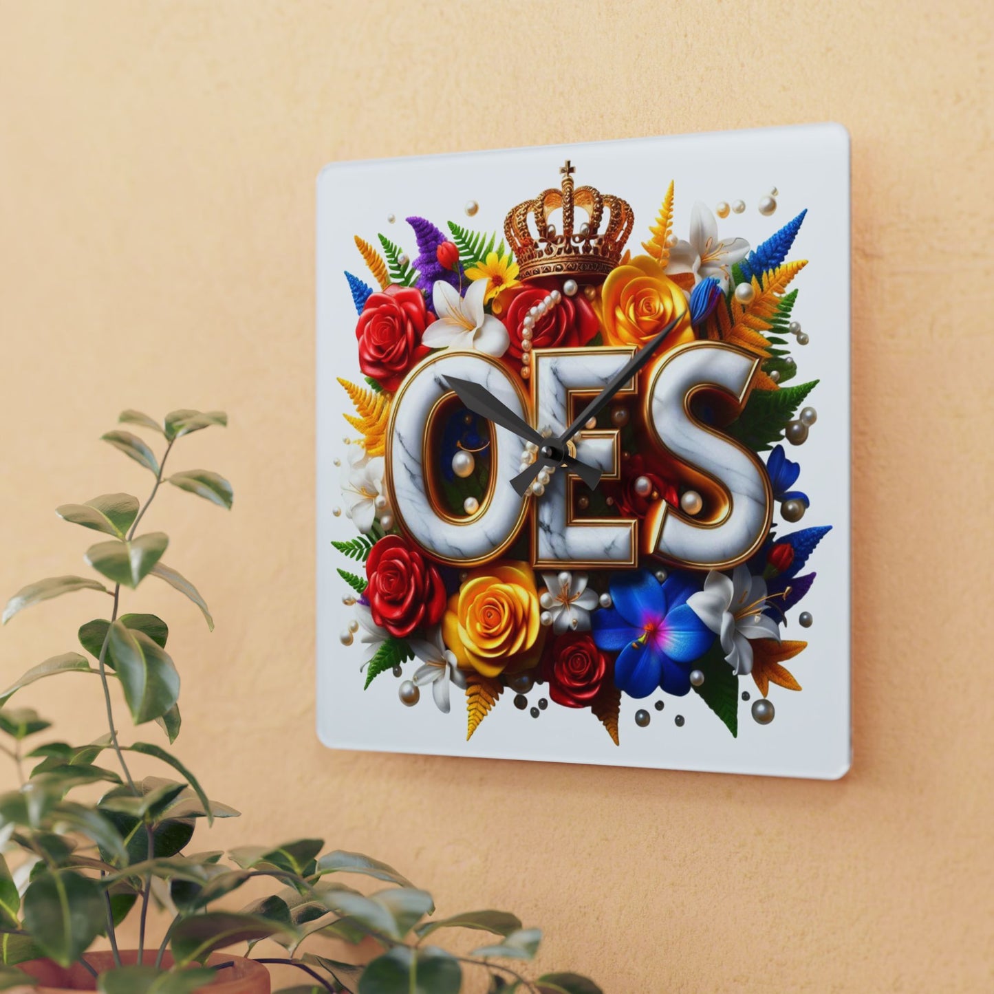 Order of Eastern Star White Acrylic Wall Clock - Masonic Organization Home Decor, OES Gift, Masonic Lodge Wall Art, Customizable Freemason - Nineteen 29 Kustom