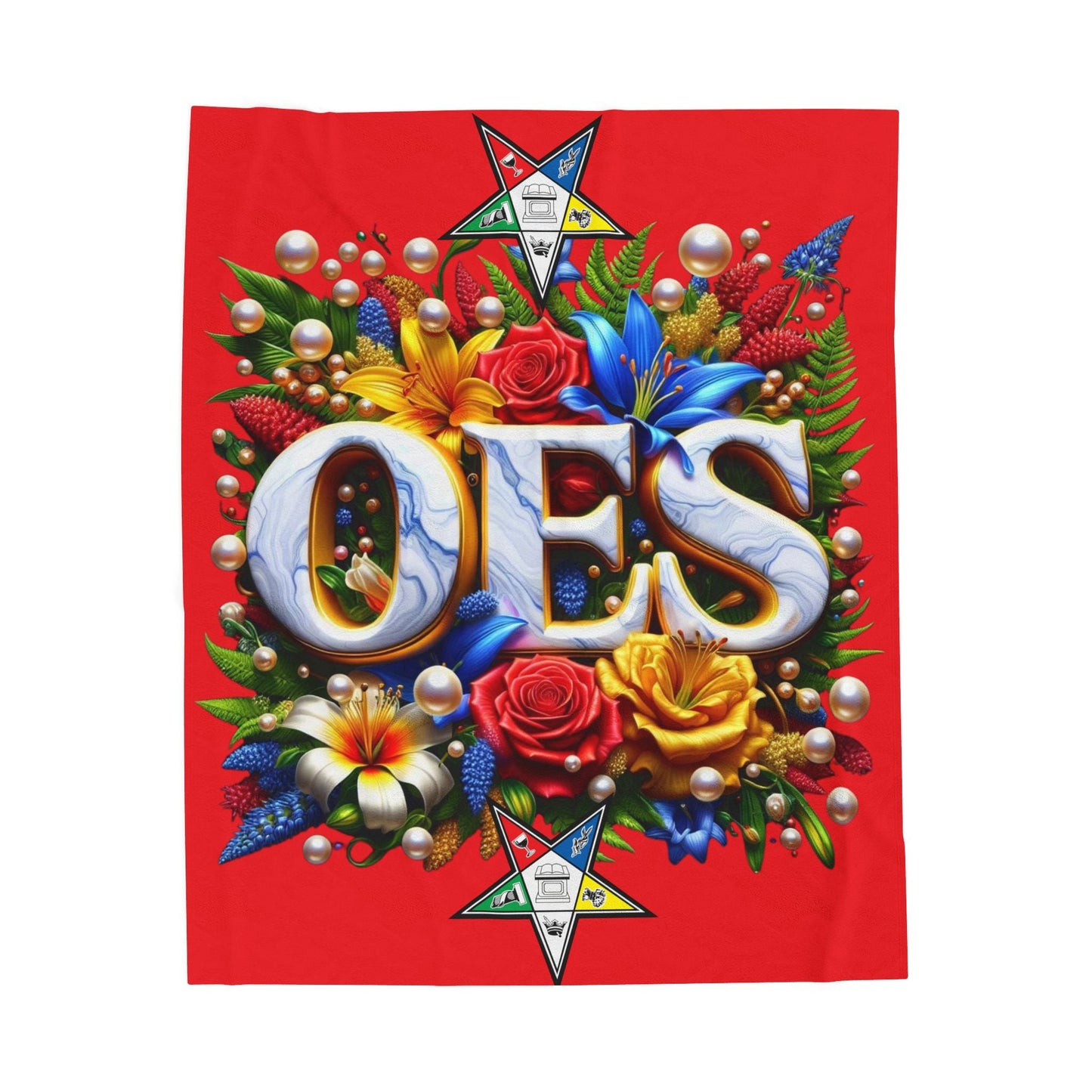 Order of Eastern Star Red Velveteen Plush Blanket - Cozy Throw for Freemasons, Masonic Home Decor, Masonic Gift, Masonic Blanket, Eastern Printify
