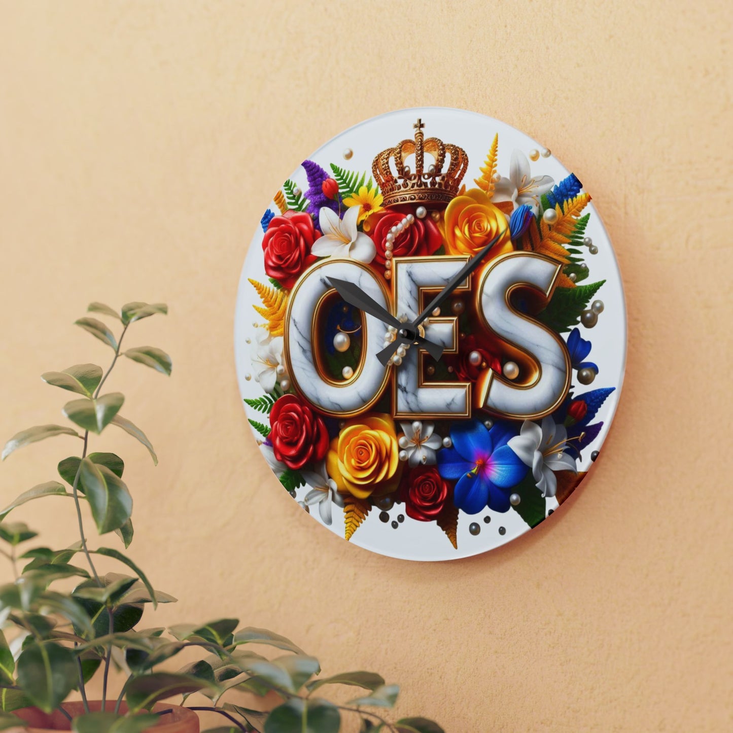 Order of Eastern Star White Acrylic Wall Clock - Masonic Organization Home Decor, OES Gift, Masonic Lodge Wall Art, Customizable Freemason - Nineteen 29 Kustom