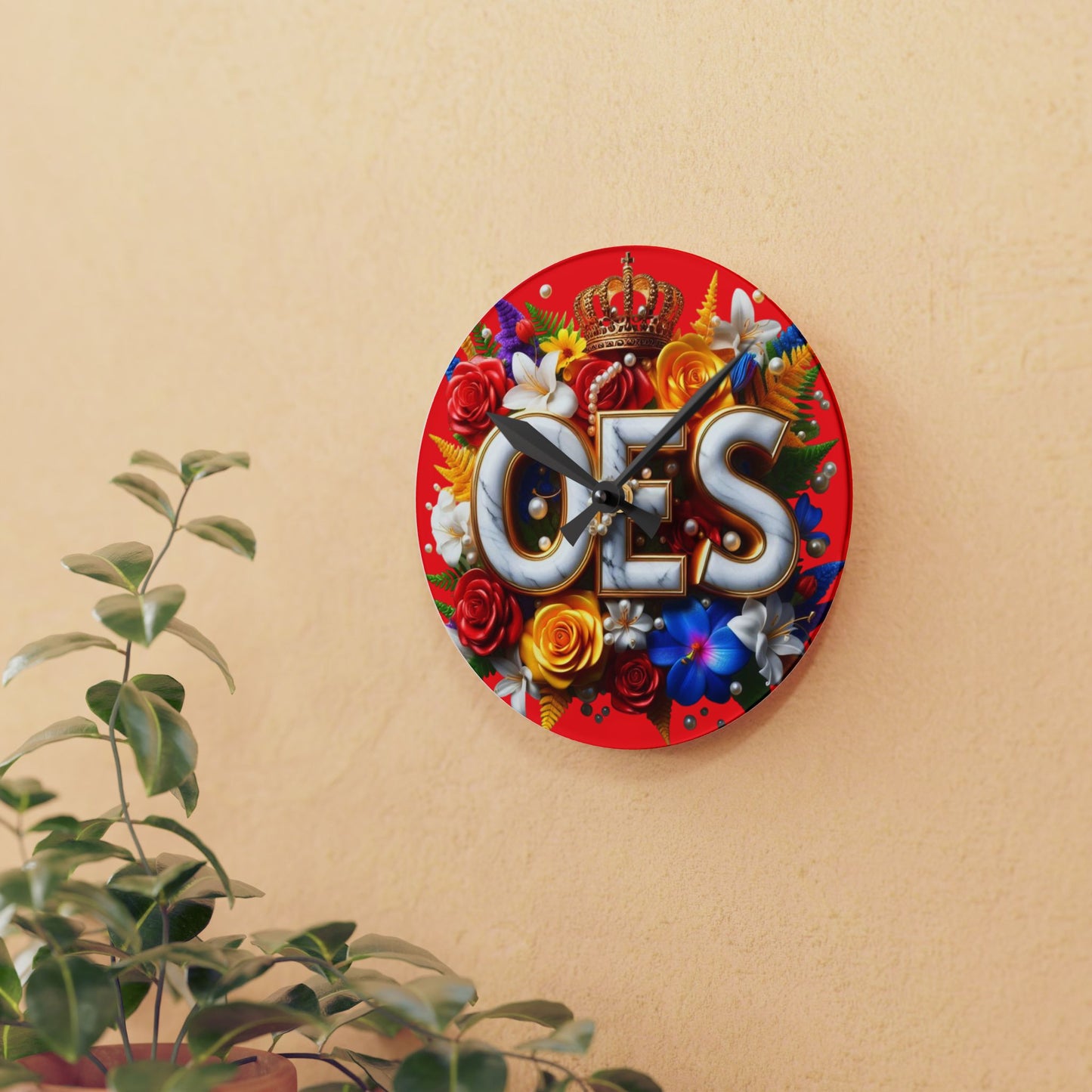 Order of Eastern Star Red Acrylic Wall Clock - Masonic Organization Home Decor, OES Gift, Masonic Lodge Wall Art, Customizable Freemason - Nineteen 29 Kustom