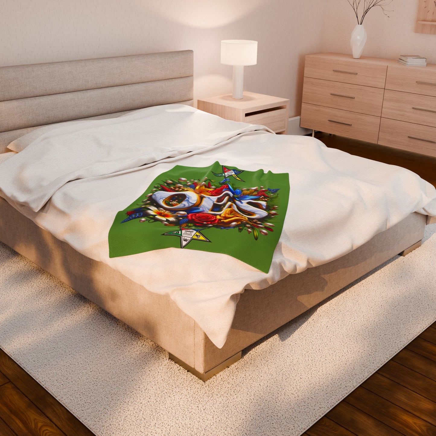 Order of Eastern Star Green Velveteen Plush Blanket - Cozy Throw for Freemasons, Masonic Home Decor, Masonic Gift, Masonic Blanket, Eastern - Nineteen 29 Kustom