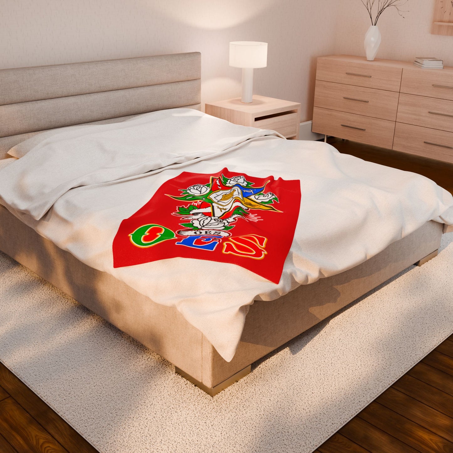 Order of Eastern Star Velveteen Plush Blanket - Soft and Cozy Throw for OES Members, Freemasons, Masonic Gifts, Masonic Decor, Lodge - Nineteen 29 Kustom