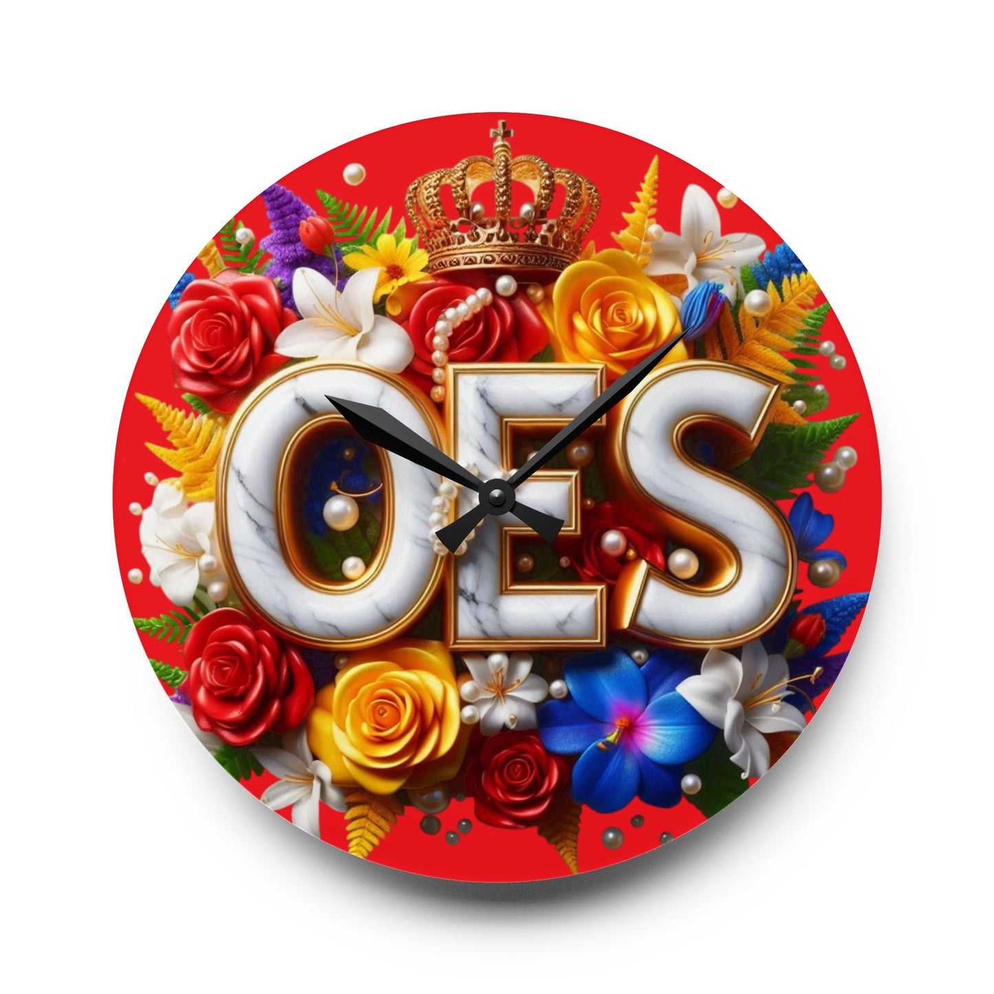 Order of Eastern Star Red Acrylic Wall Clock - Masonic Organization Home Decor, OES Gift, Masonic Lodge Wall Art, Customizable Freemason - Nineteen 29 Kustom