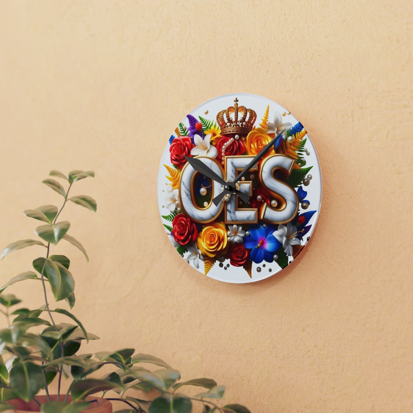Order of Eastern Star White Acrylic Wall Clock - Masonic Organization Home Decor, OES Gift, Masonic Lodge Wall Art, Customizable Freemason - Nineteen 29 Kustom