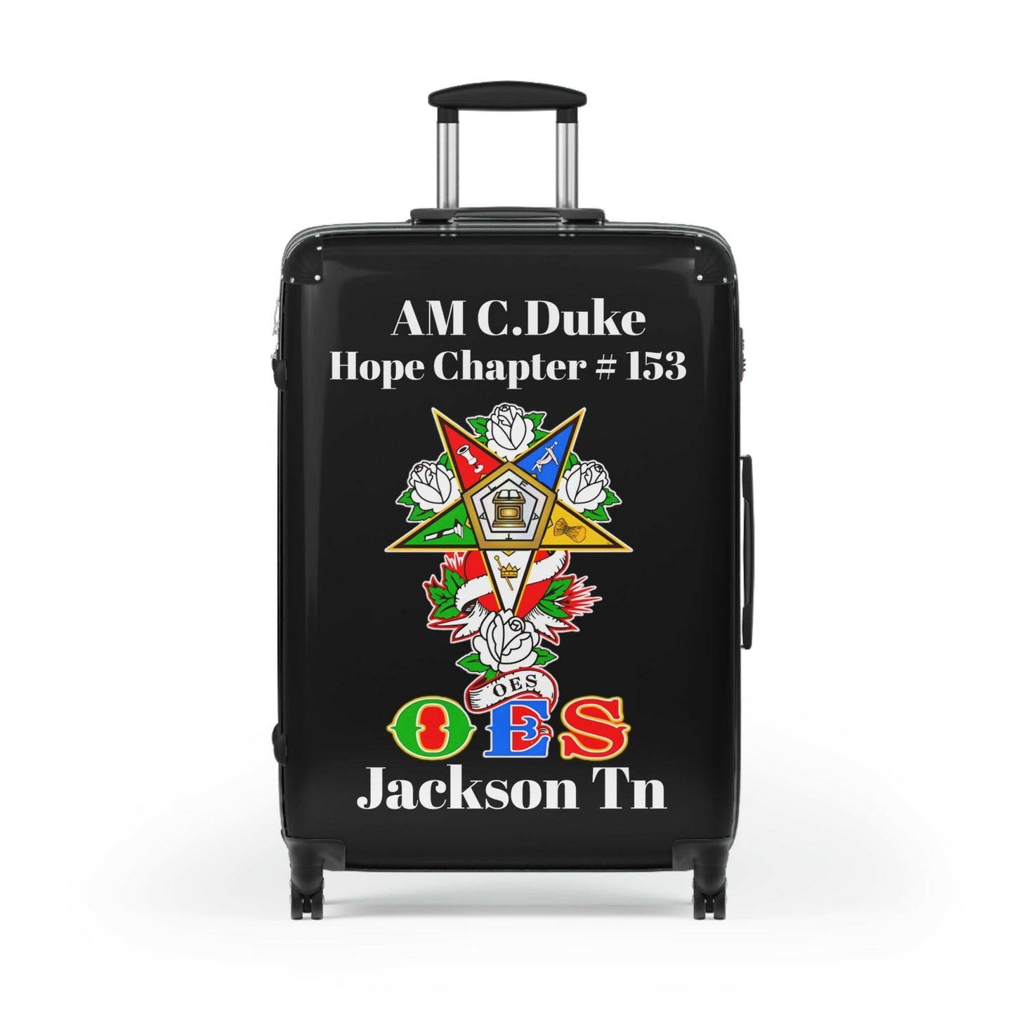 Custom Graphic Suitcases, Personalized Carry-On for Travelers, Unique Travel Gear, Ideal for Eastern Stars, Great OES Gift, AM C Duke Printify