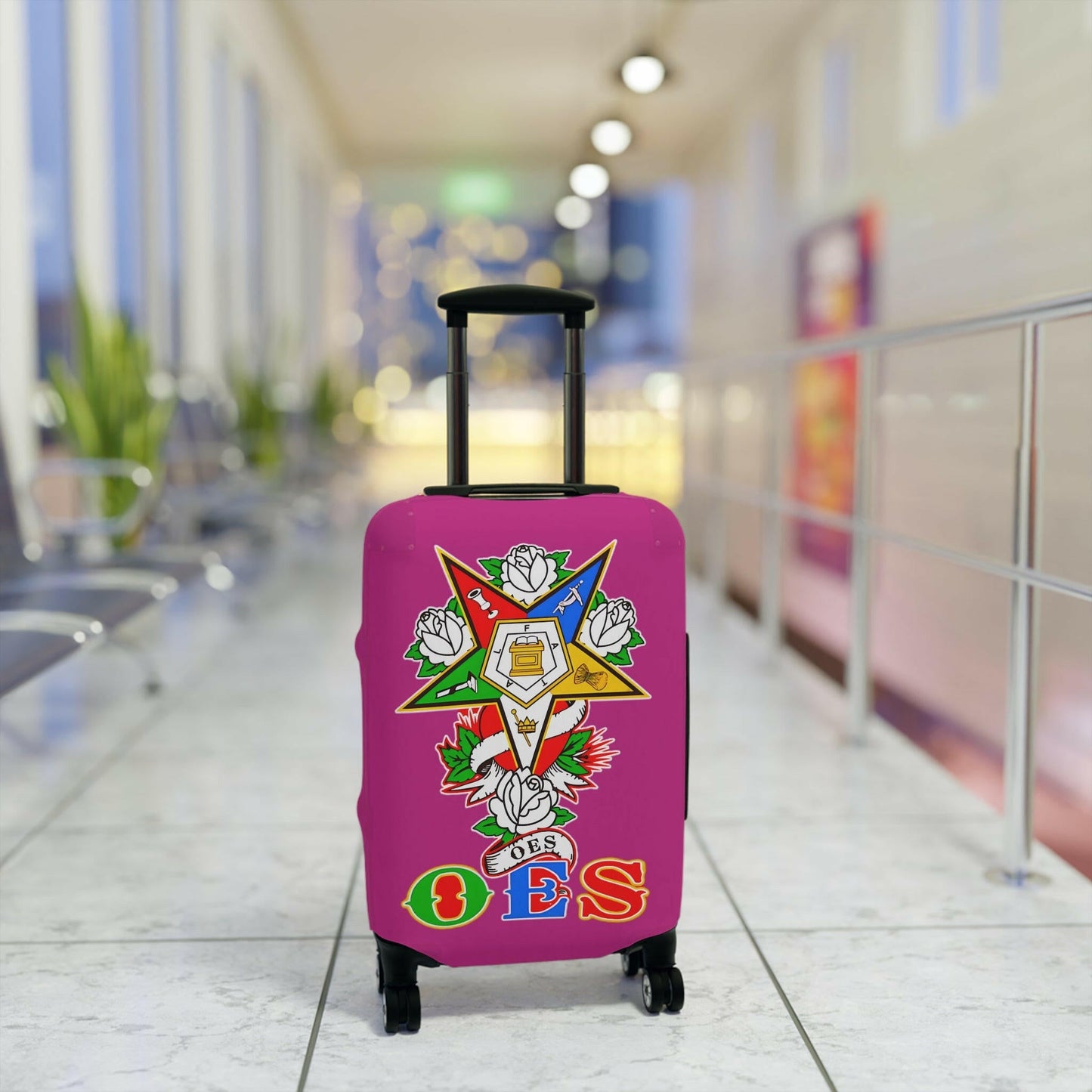 Order of Eastern Star Luggage Cover - Travel Accessory, Suitcase Protector, Freemasonry Gift, Masonic Organization, OES Emblem Printify