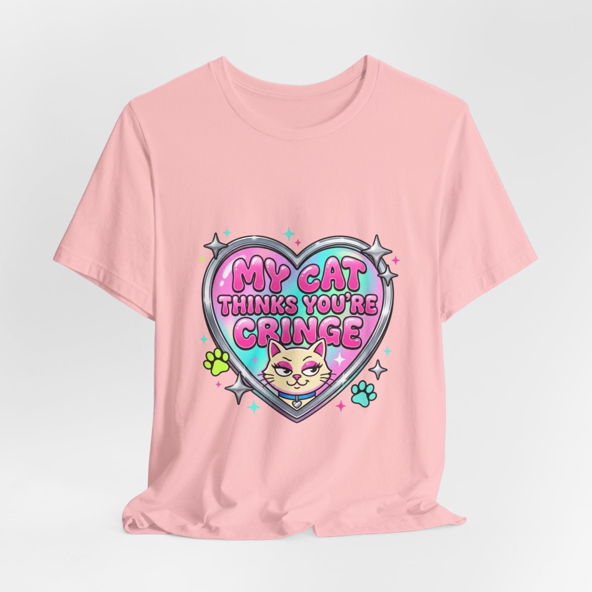 My Cat Thinks You're Cringe Tee | Y2K slogan, hot pink bubblegum style - Nineteen 29 Kustom