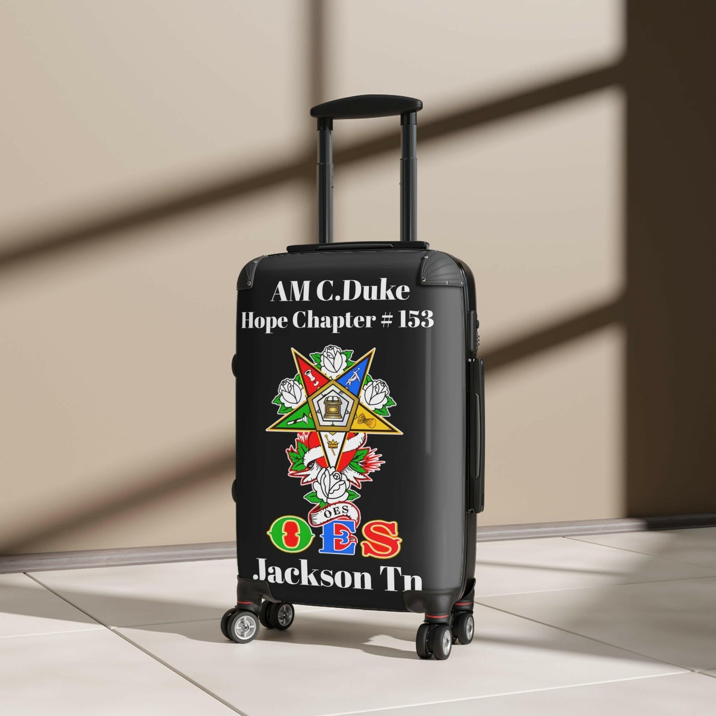 Custom Graphic Suitcases, Personalized Carry-On for Travelers, Unique Travel Gear, Ideal for Eastern Stars, Great OES Gift, AM C Duke Printify