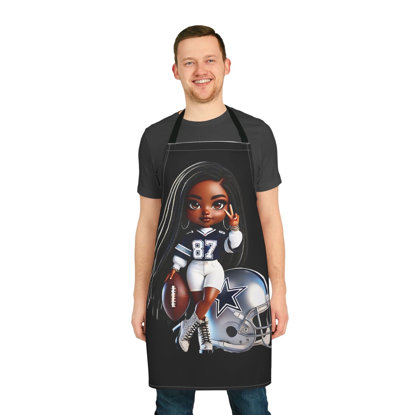 Football Fan Apron, 5-Color Straps, Cowboys Female No 87 Kitchen Cooking Gift, Adjustable BBQ Grilling Chef Cover Up, Team Logo Tailgate Printify
