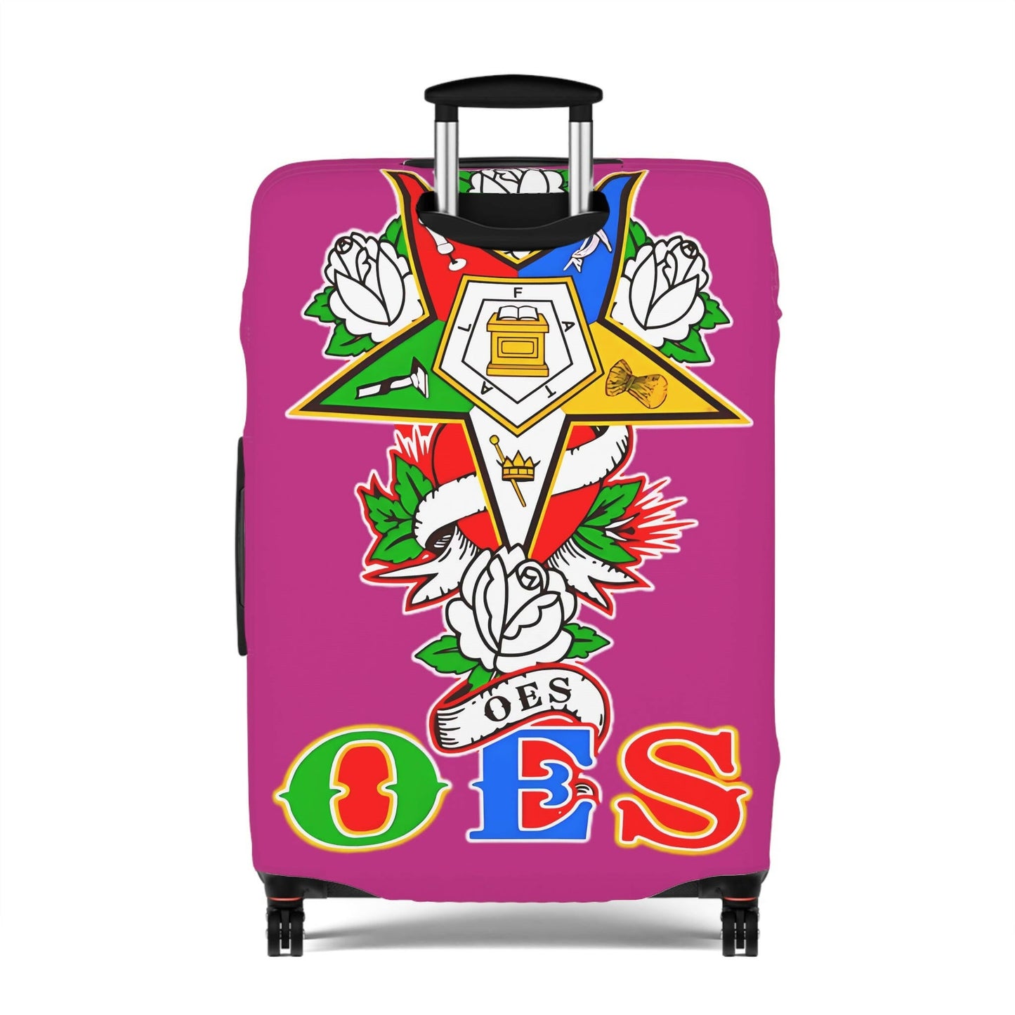 Order of Eastern Star Luggage Cover - Travel Accessory, Suitcase Protector, Freemasonry Gift, Masonic Organization, OES Emblem Printify