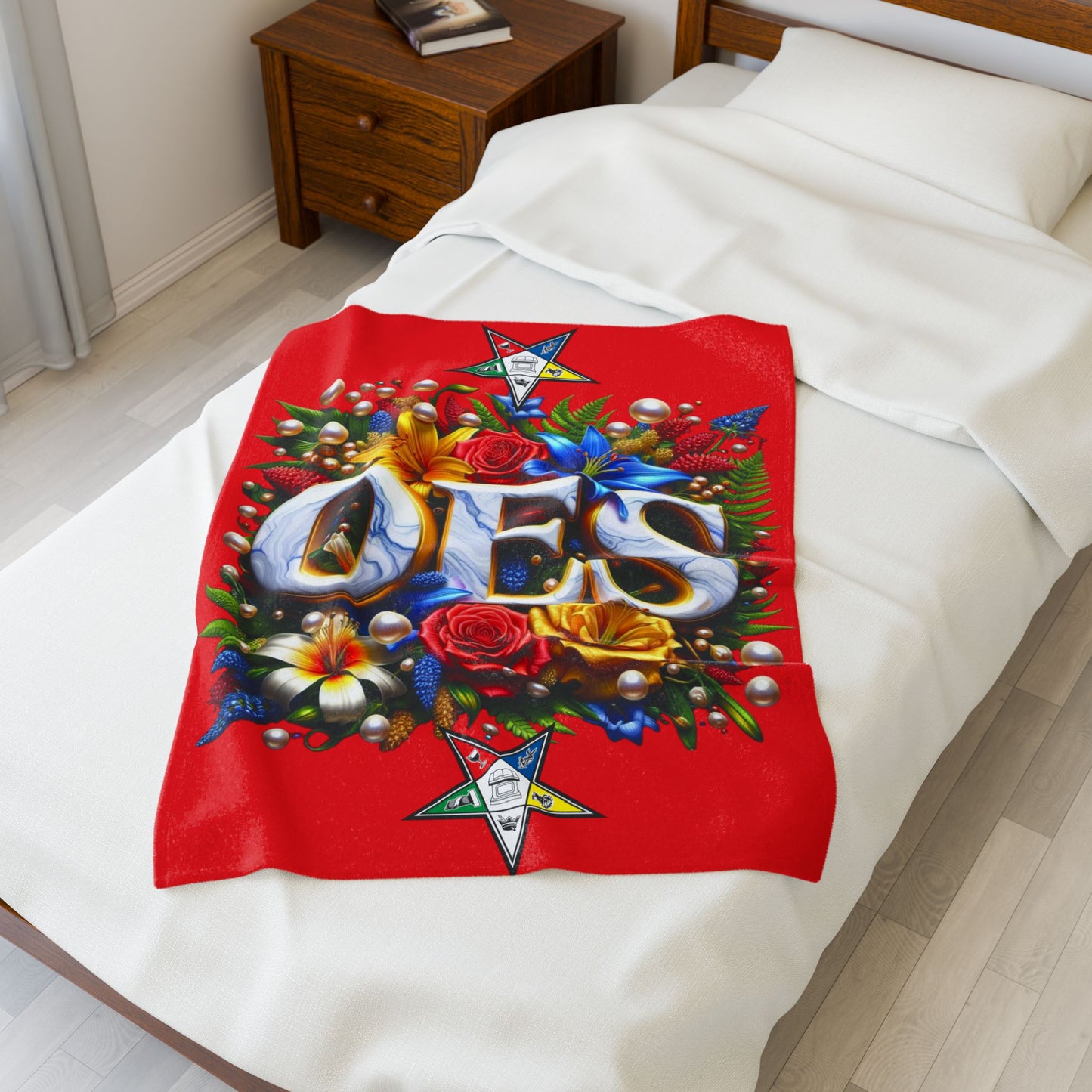 Order of Eastern Star Red Velveteen Plush Blanket - Cozy Throw for Freemasons, Masonic Home Decor, Masonic Gift, Masonic Blanket, Eastern - Nineteen 29 Kustom