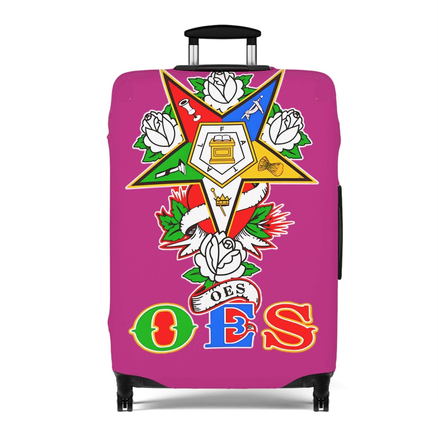 Order of Eastern Star Luggage Cover - Travel Accessory, Suitcase Protector, Freemasonry Gift, Masonic Organization, OES Emblem Printify