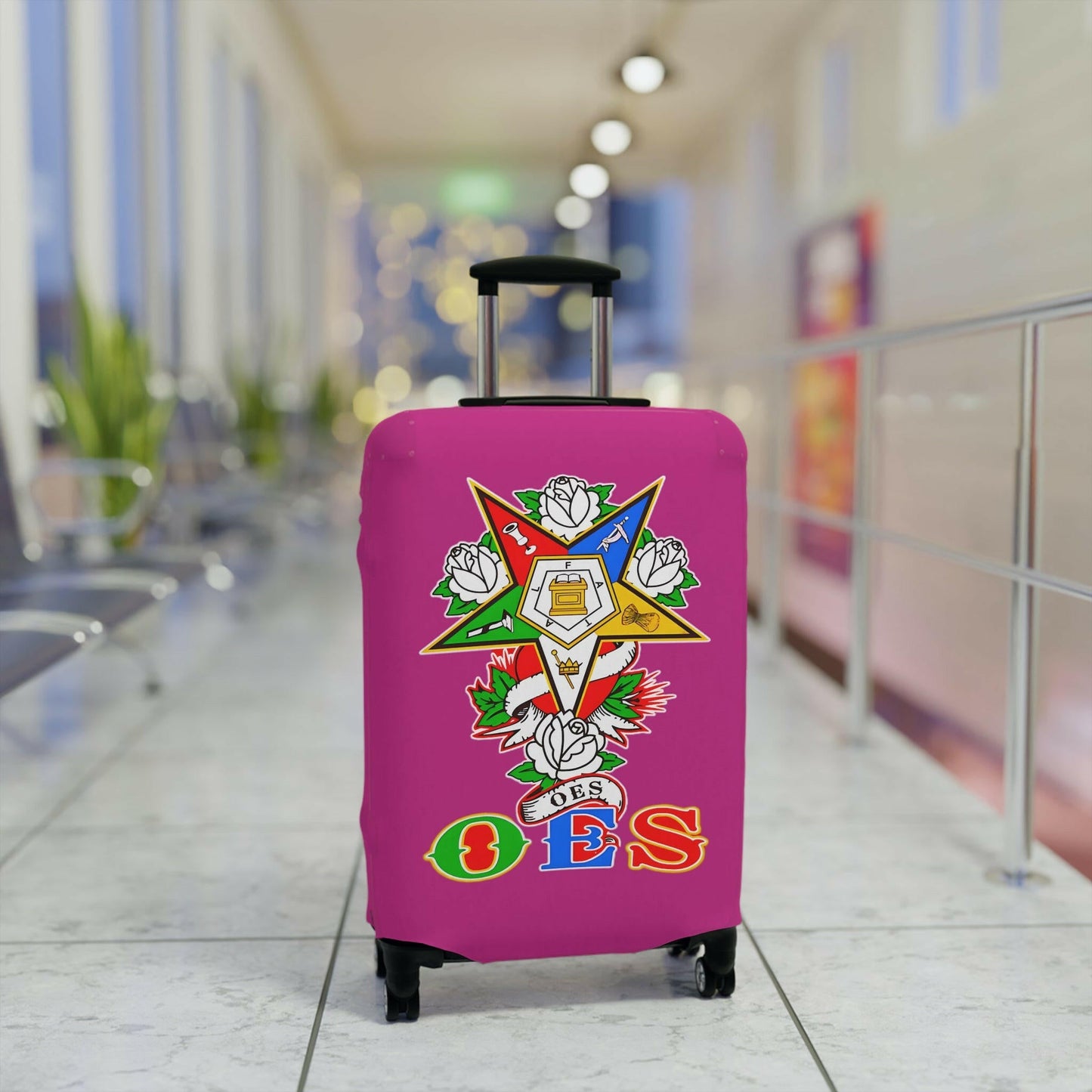 Order of Eastern Star Luggage Cover - Travel Accessory, Suitcase Protector, Freemasonry Gift, Masonic Organization, OES Emblem Printify