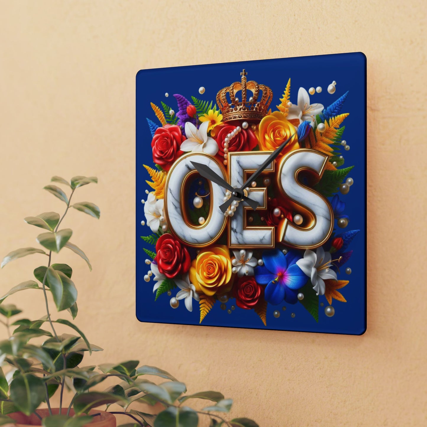 Order of Eastern Star Blue Acrylic Wall Clock - Masonic Organization Home Decor, OES Gift, Masonic Lodge Wall Art, Customizable Freemason - Nineteen 29 Kustom