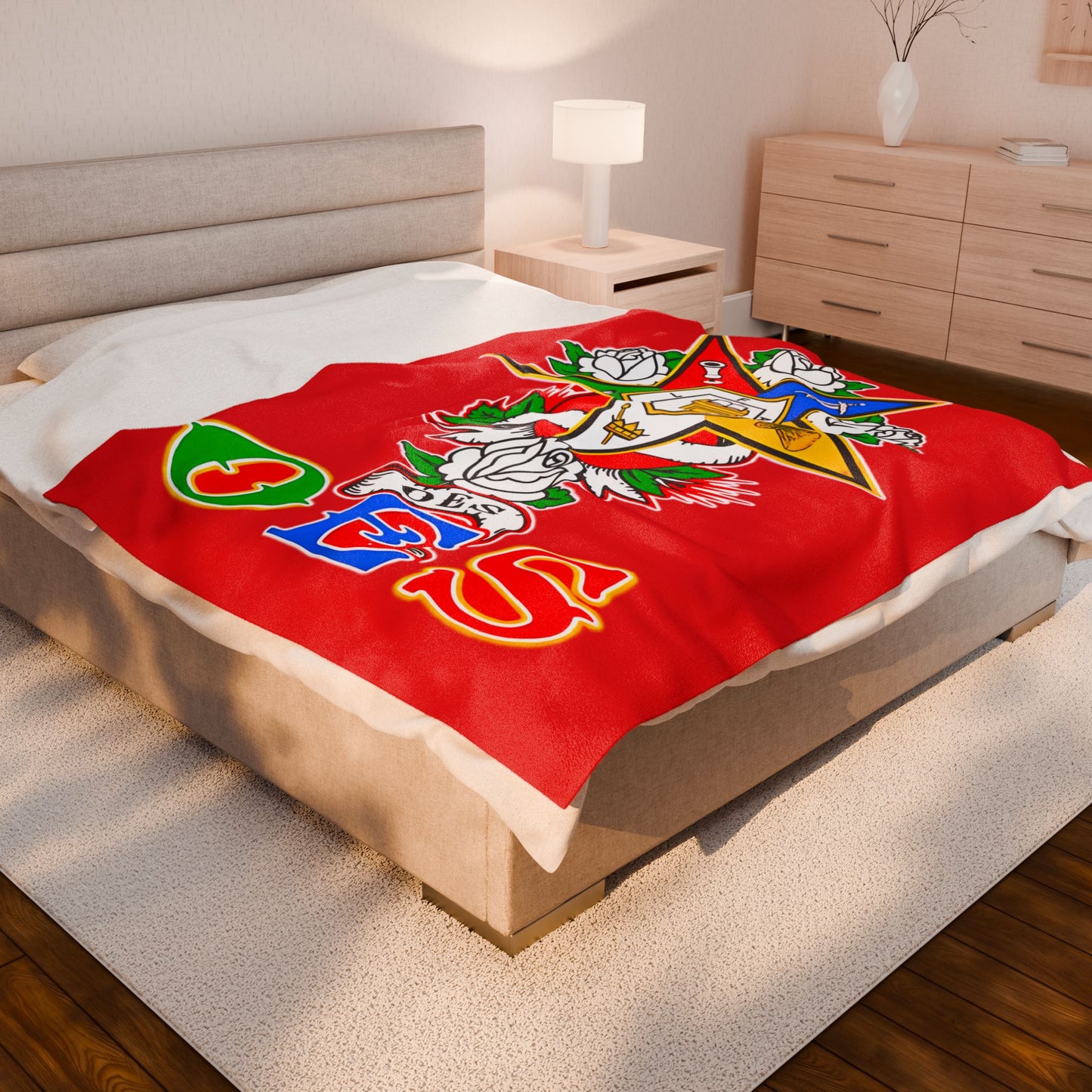 Order of Eastern Star Velveteen Plush Blanket - Soft and Cozy Throw for OES Members, Freemasons, Masonic Gifts, Masonic Decor, Lodge - Nineteen 29 Kustom