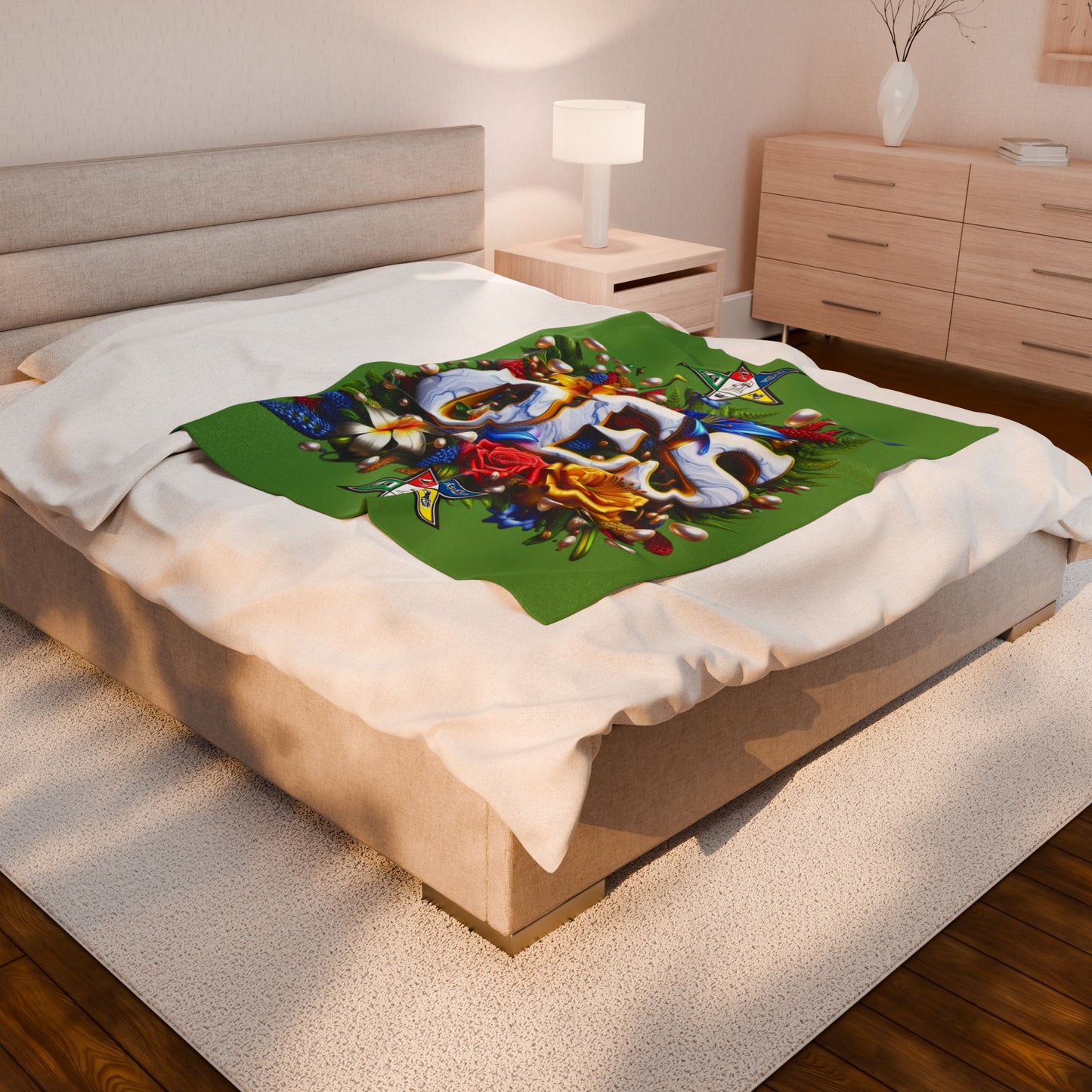 Order of Eastern Star Green Velveteen Plush Blanket - Cozy Throw for Freemasons, Masonic Home Decor, Masonic Gift, Masonic Blanket, Eastern - Nineteen 29 Kustom