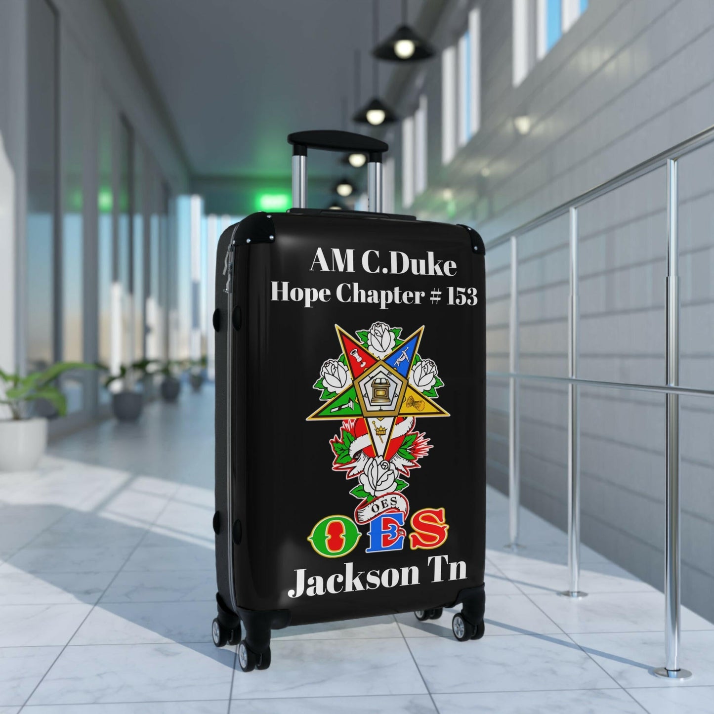 Custom Graphic Suitcases, Personalized Carry-On for Travelers, Unique Travel Gear, Ideal for Eastern Stars, Great OES Gift, AM C Duke Printify