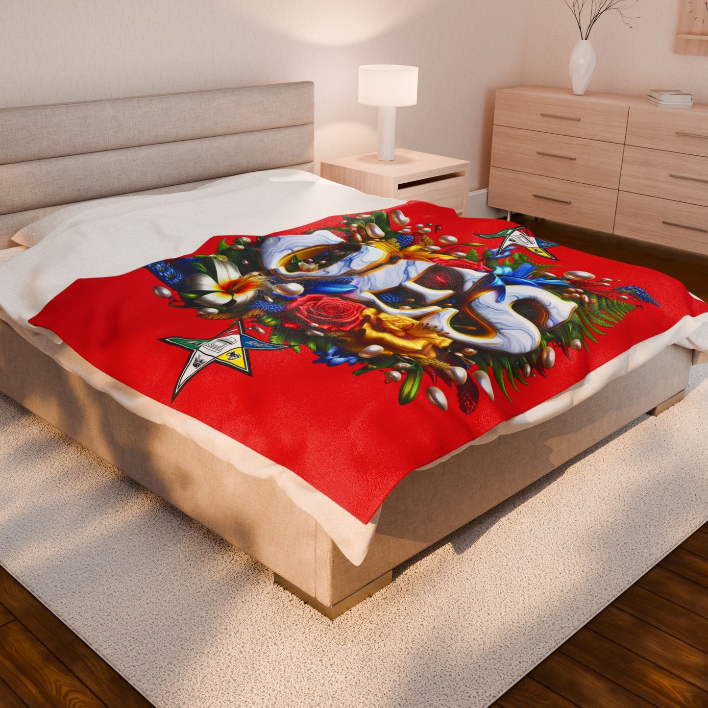 Order of Eastern Star Red Velveteen Plush Blanket - Cozy Throw for Freemasons, Masonic Home Decor, Masonic Gift, Masonic Blanket, Eastern - Nineteen 29 Kustom