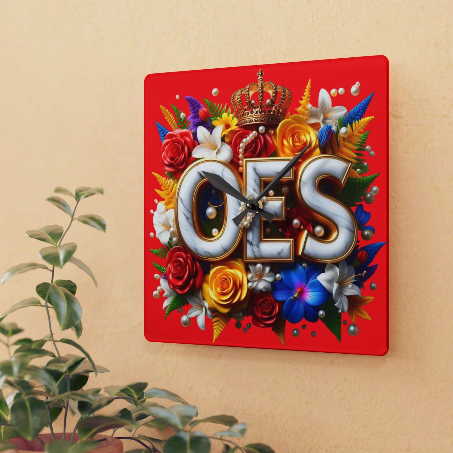 Order of Eastern Star Red Acrylic Wall Clock - Masonic Organization Home Decor, OES Gift, Masonic Lodge Wall Art, Customizable Freemason - Nineteen 29 Kustom