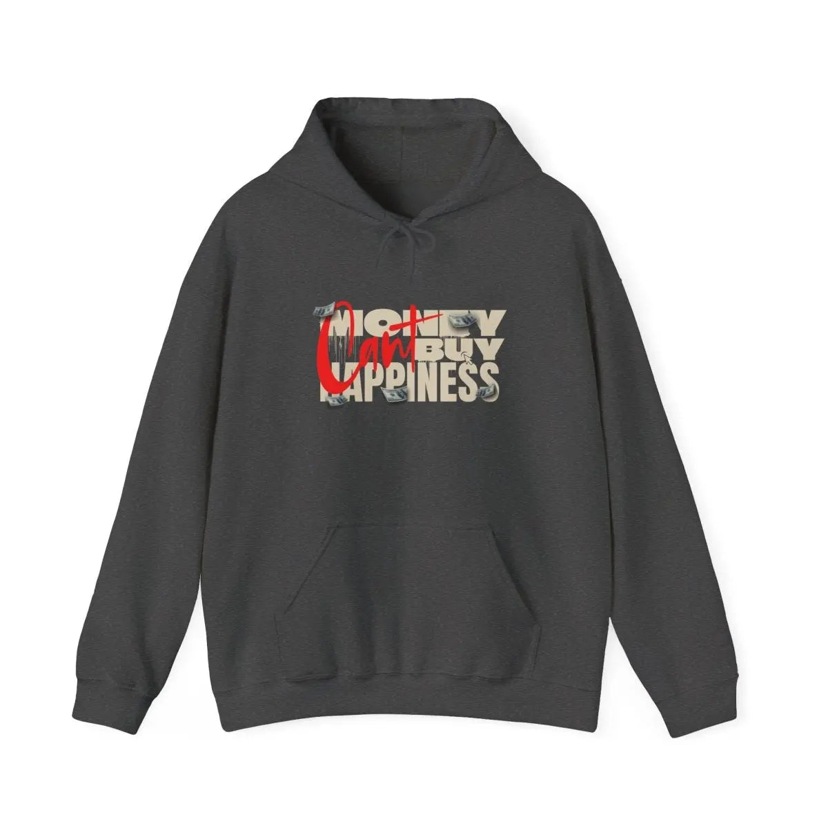 Hoodie - 'Money Can't Buy Happiness' Vintage Cash Graphic Hoodie Printify