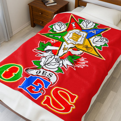 Order of Eastern Star Velveteen Plush Blanket - Soft and Cozy Throw for OES Members, Freemasons, Masonic Gifts, Masonic Decor, Lodge - Nineteen 29 Kustom
