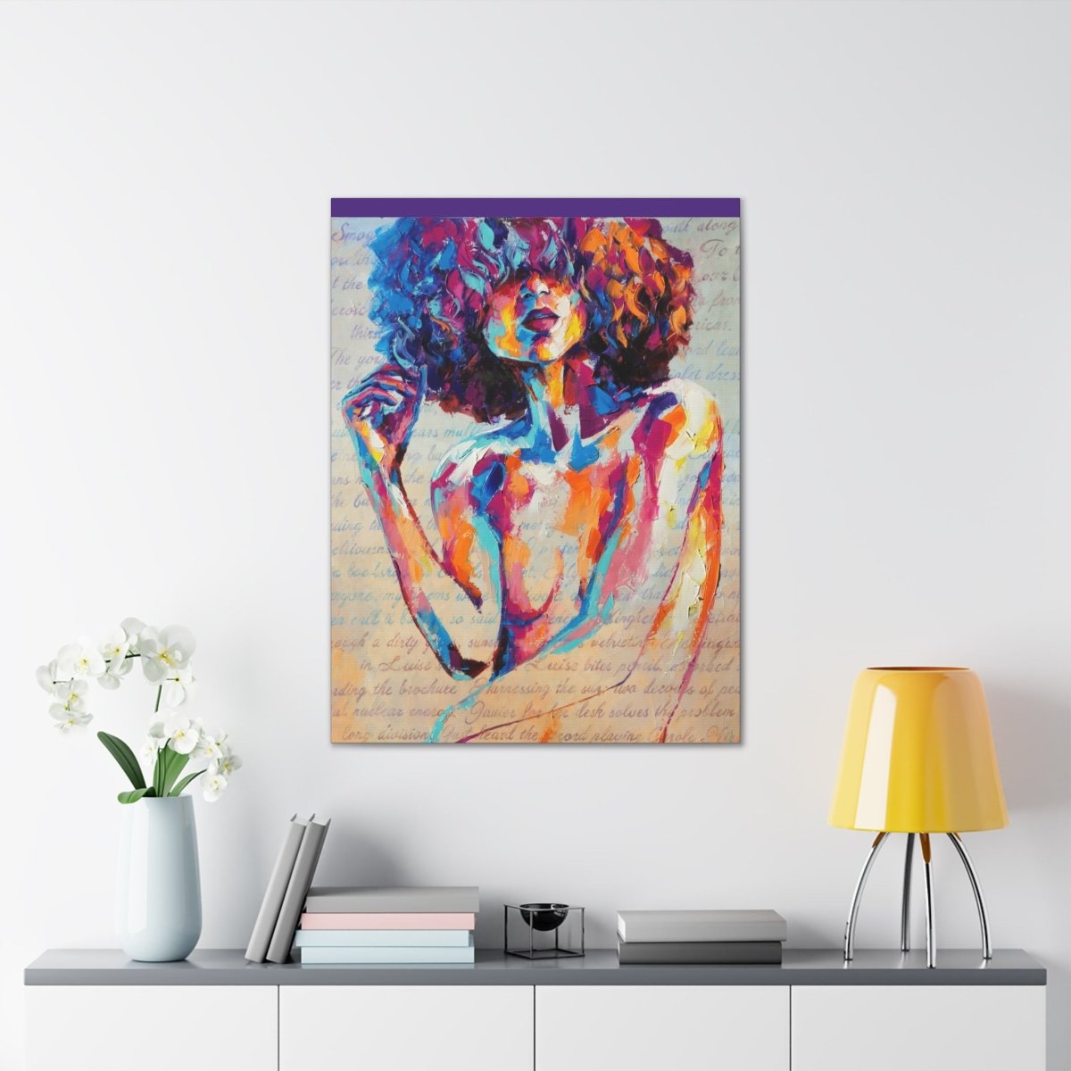 Colorful Abstract Woman Canvas Wall Art – Vibrant Afro Portrait Stretched Canvas - Nineteen 29 Kustom