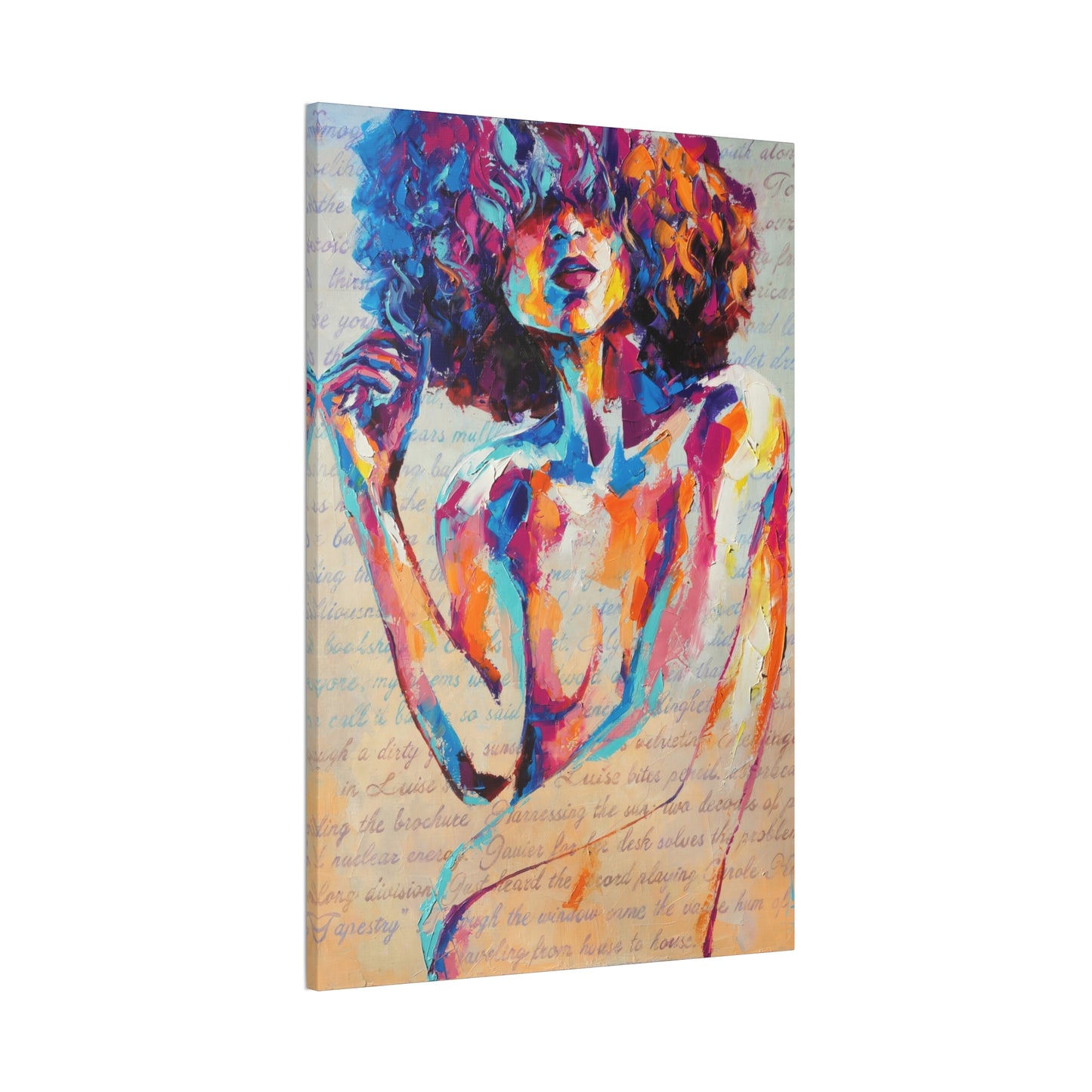 Colorful Abstract Woman Canvas Wall Art – Vibrant Afro Portrait Stretched Canvas