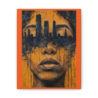 Urban Muse Canvas Print — City Skyline Face Art, Modern Orange Wall Decor - Nineteen 29 Kustom
