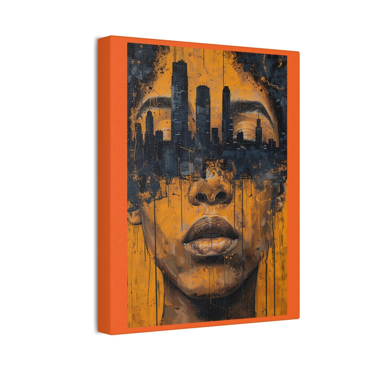 Urban Muse Canvas Print — City Skyline Face Art, Modern Orange Wall Decor - Nineteen 29 Kustom