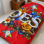 Order of Eastern Star Red Velveteen Plush Blanket - Cozy Throw for Freemasons, Masonic Home Decor, Masonic Gift, Masonic Blanket, Eastern - Nineteen 29 Kustom