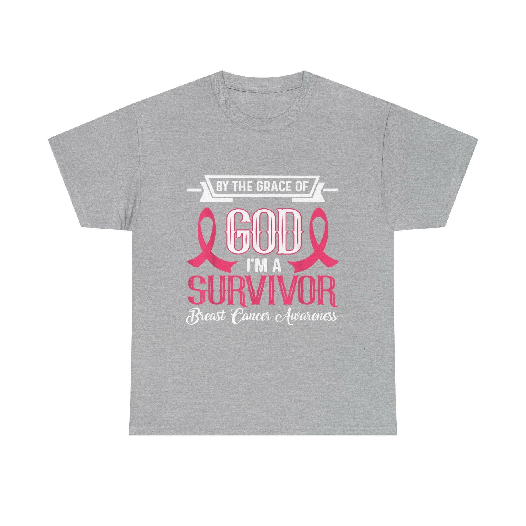 God is Survivor Unisex Heavy Cotton Tee | Pink Ribbon Shirt, Breast Cancer Awareness, Gift for Survivors, Supportive T-Shirt, [...] Printify