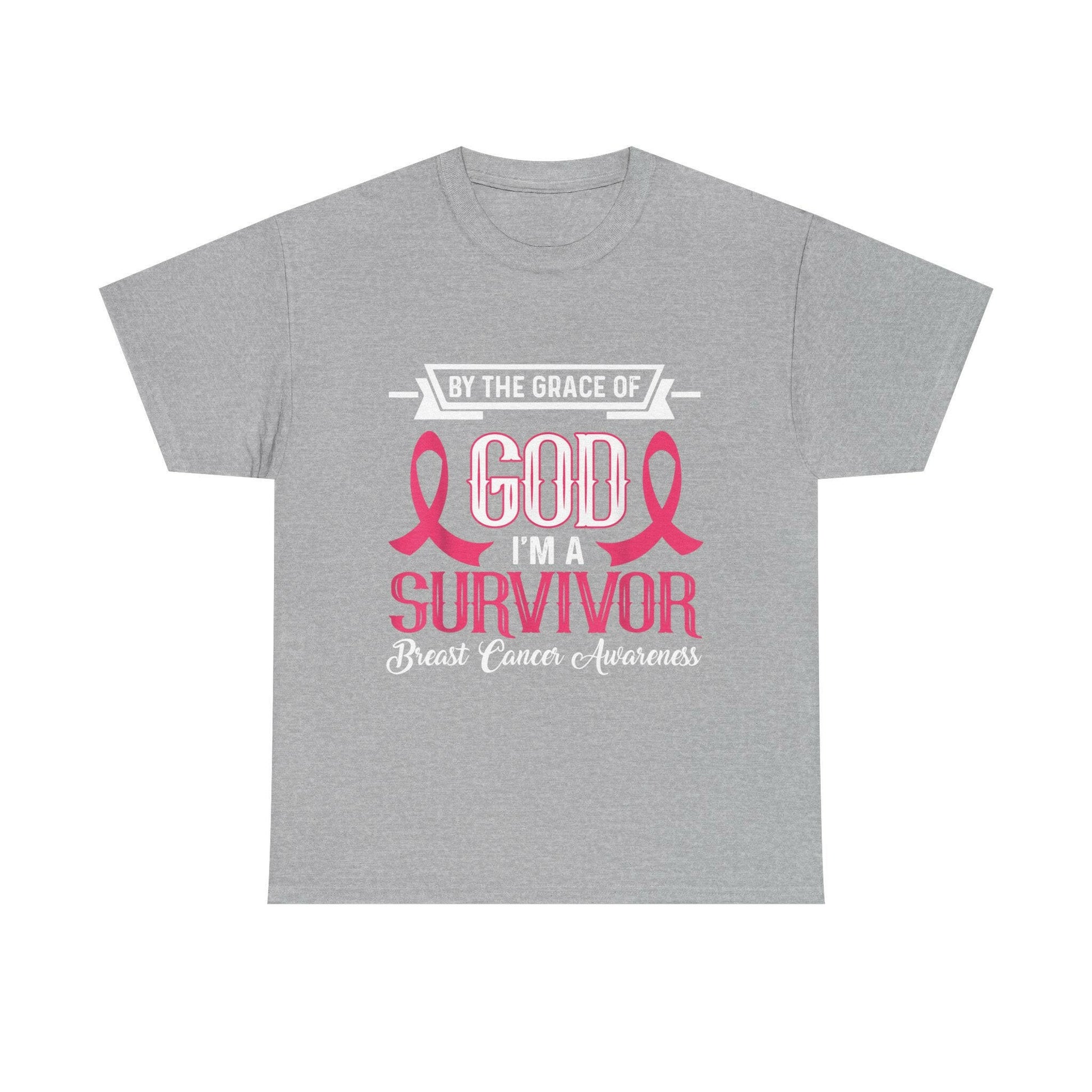 God is Survivor Unisex Heavy Cotton Tee | Pink Ribbon Shirt, Breast Cancer Awareness, Gift for Survivors, Supportive T-Shirt, [...] Printify