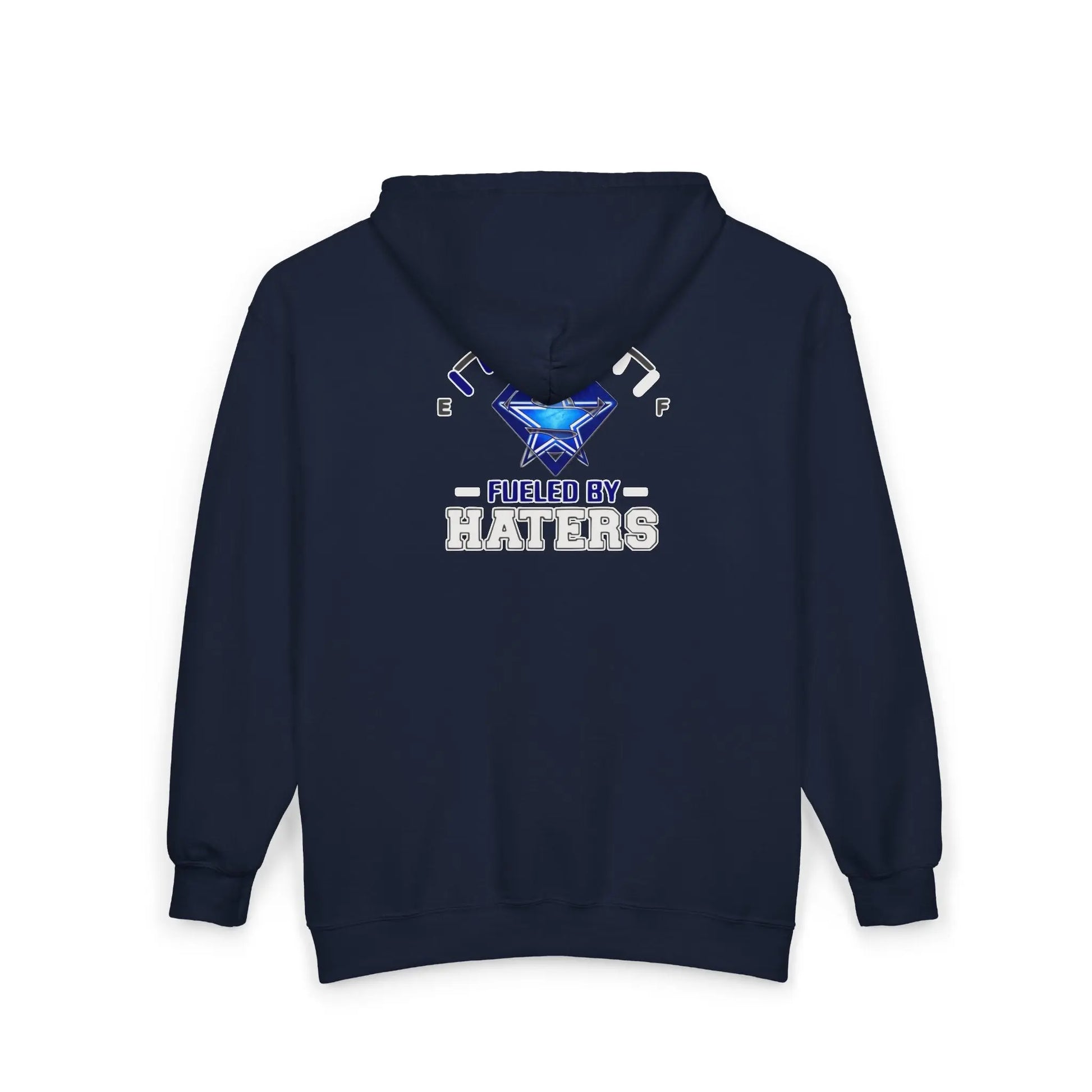 Fueled by Haters" Zip-Up Hoodie with Graphic Emblem & Roomy Pockets Printify